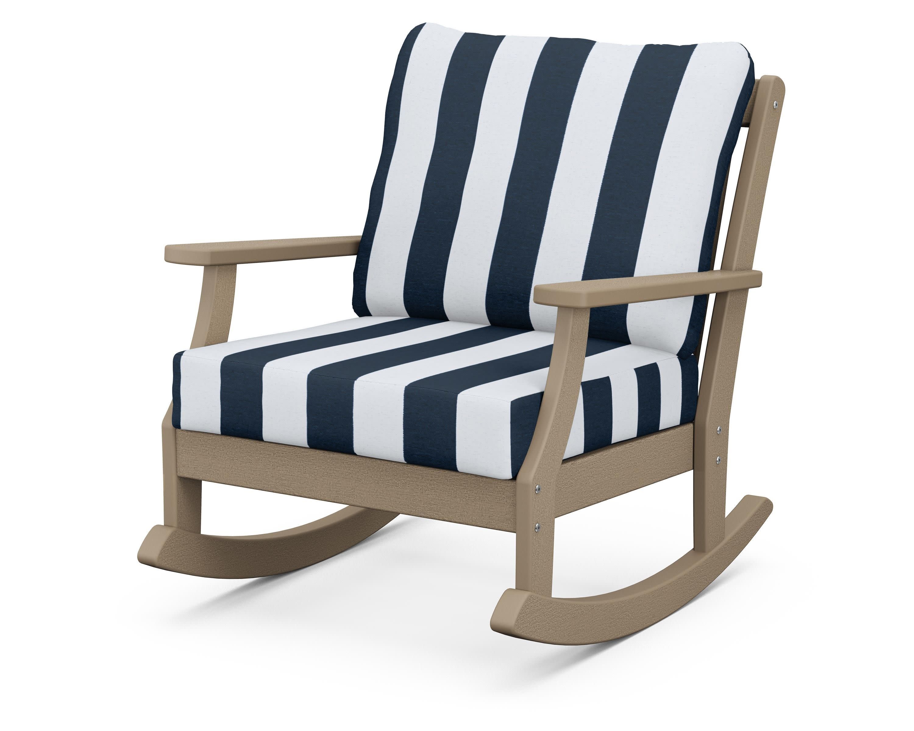 Braxton Deep Seating Rocking Chair in Vintage Sahara / Cabana Stripe Marine Indigo