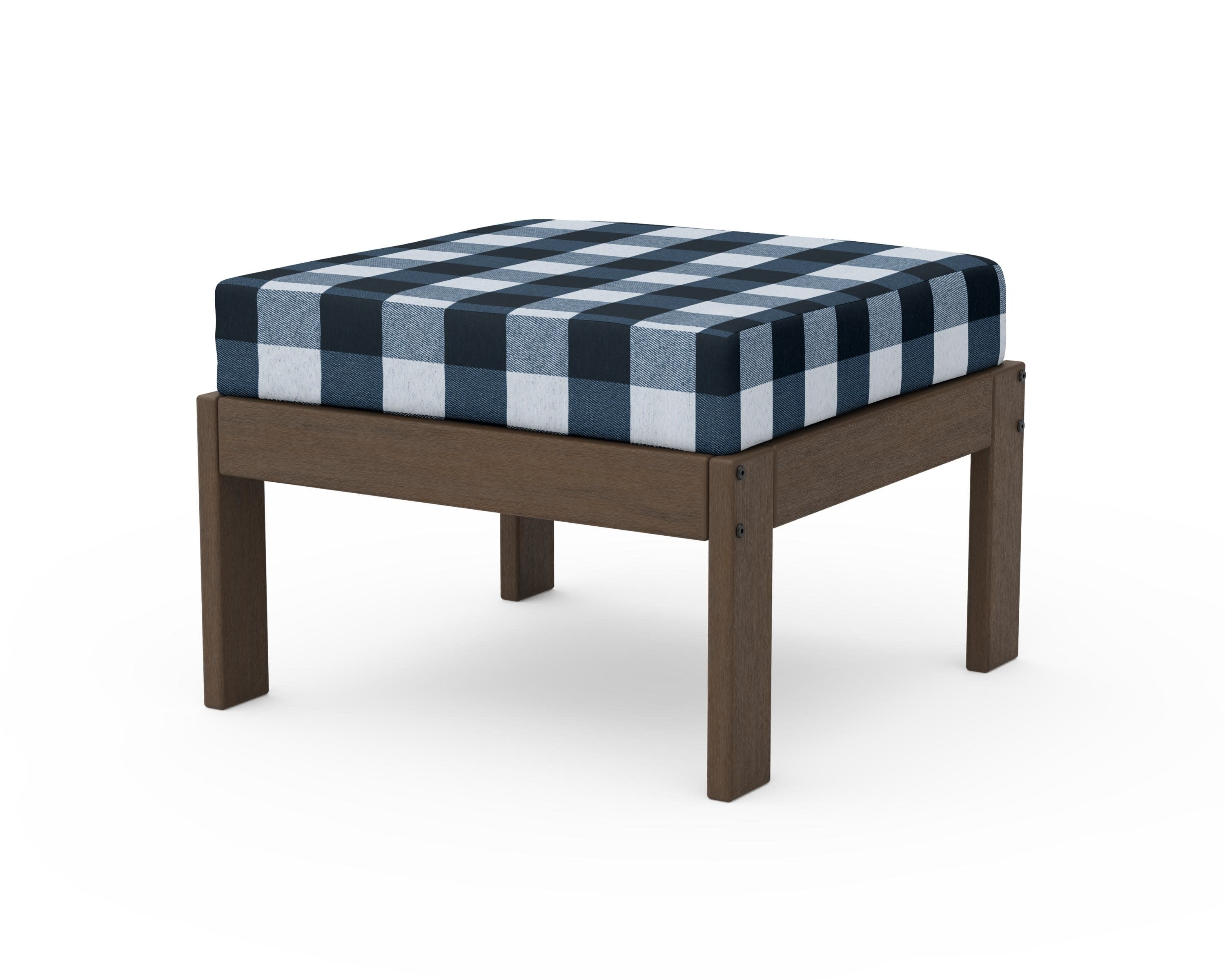 Vineyard Modular Ottoman in Kona / Buffalo Plaid Marine Indigo