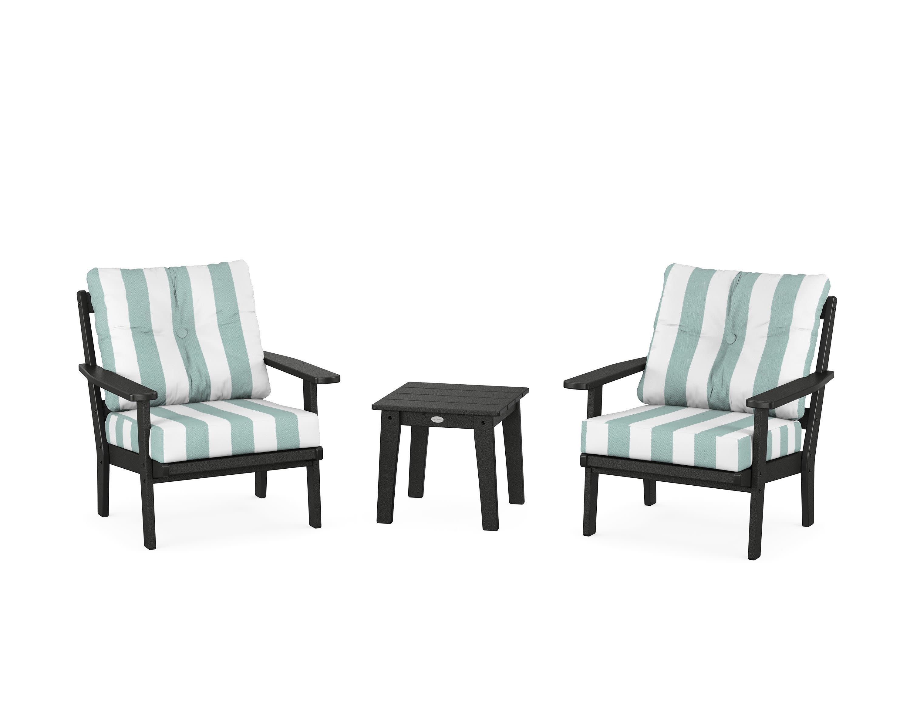 Oxford 3-Piece Deep Seating Set in Black / Cabana Stripe Glacier Spa