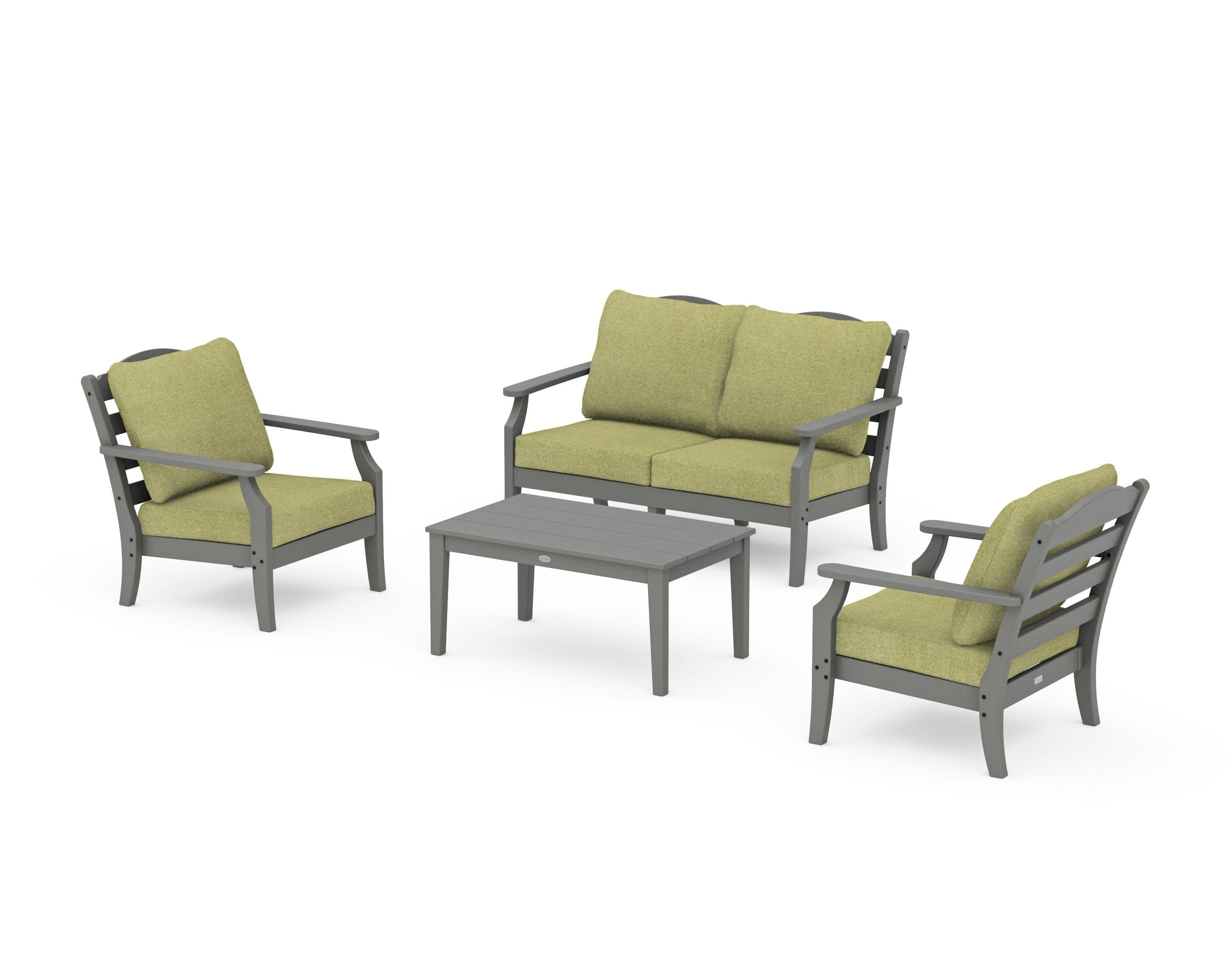 Savannah 4-Piece Deep Seating Set with Loveseat in Slate Grey / Chartreuse Boucle