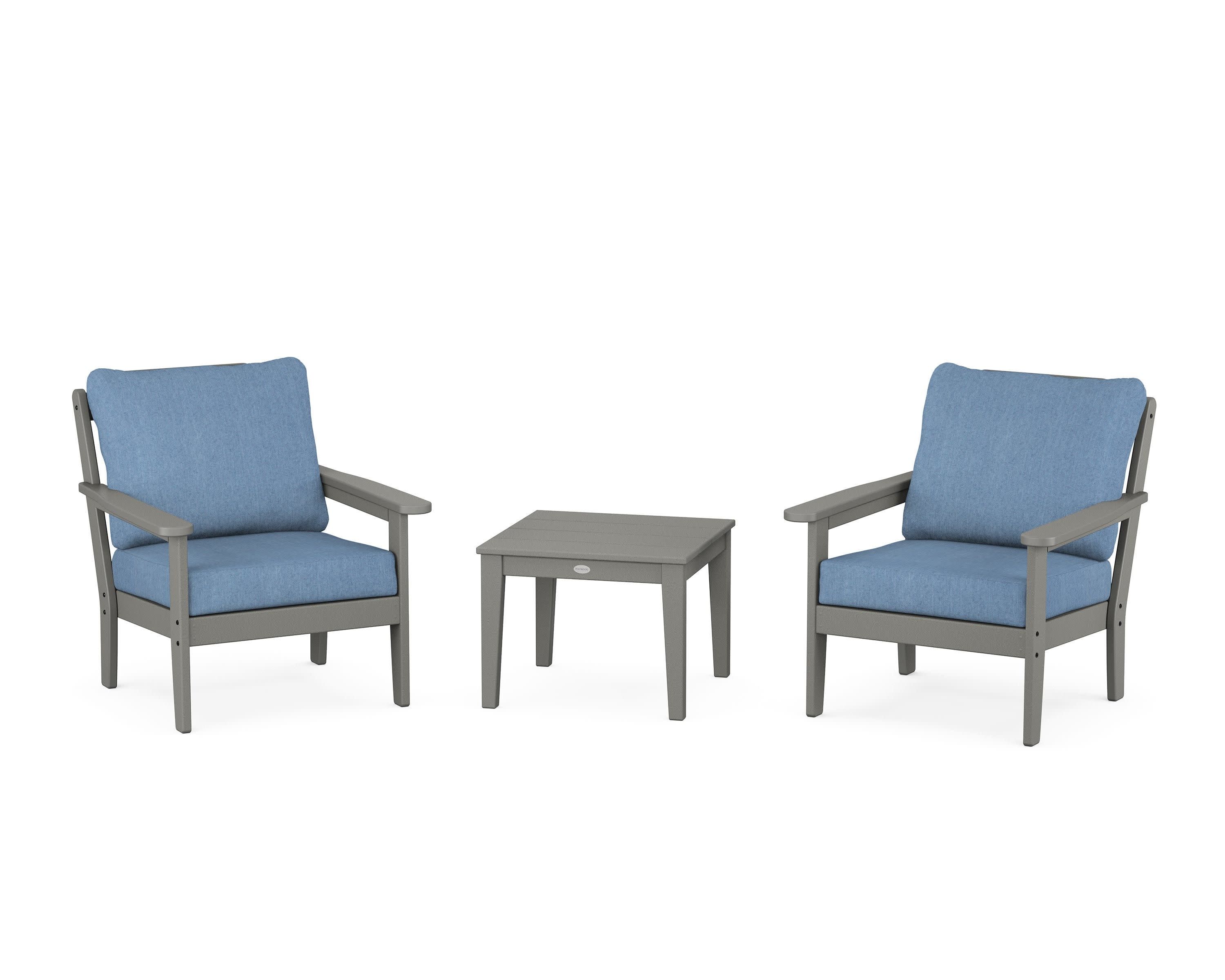 Cottage 3-Piece Deep Seating Set in Slate Grey / Sky Blue