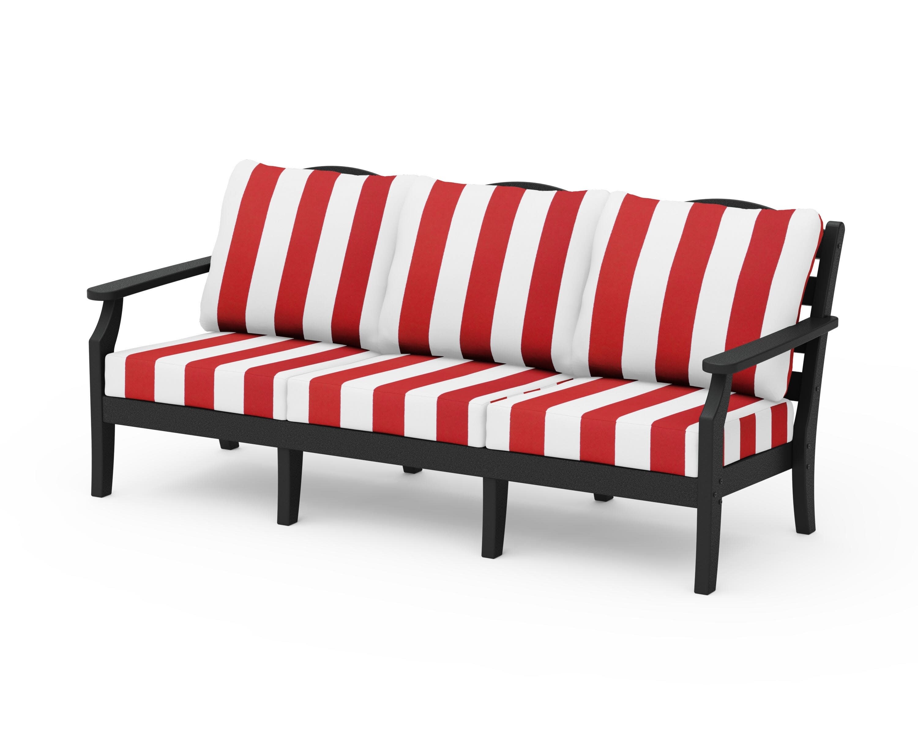 Savannah Deep Seating Sofa in Black / Cabana Stripe Crimson