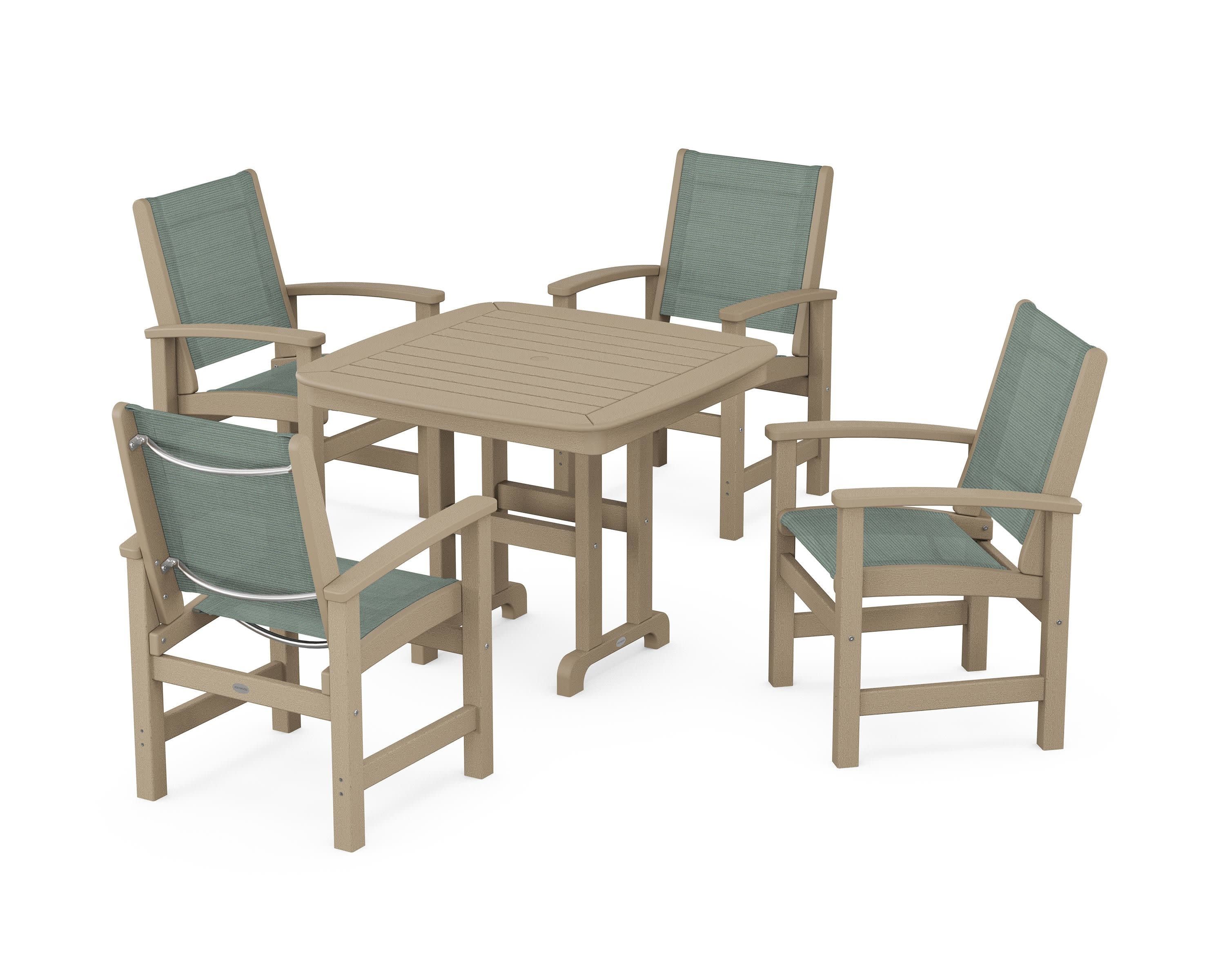 Coastal 5-Piece Dining Set in Vintage Sahara / Dupioni Sea Mist Sling