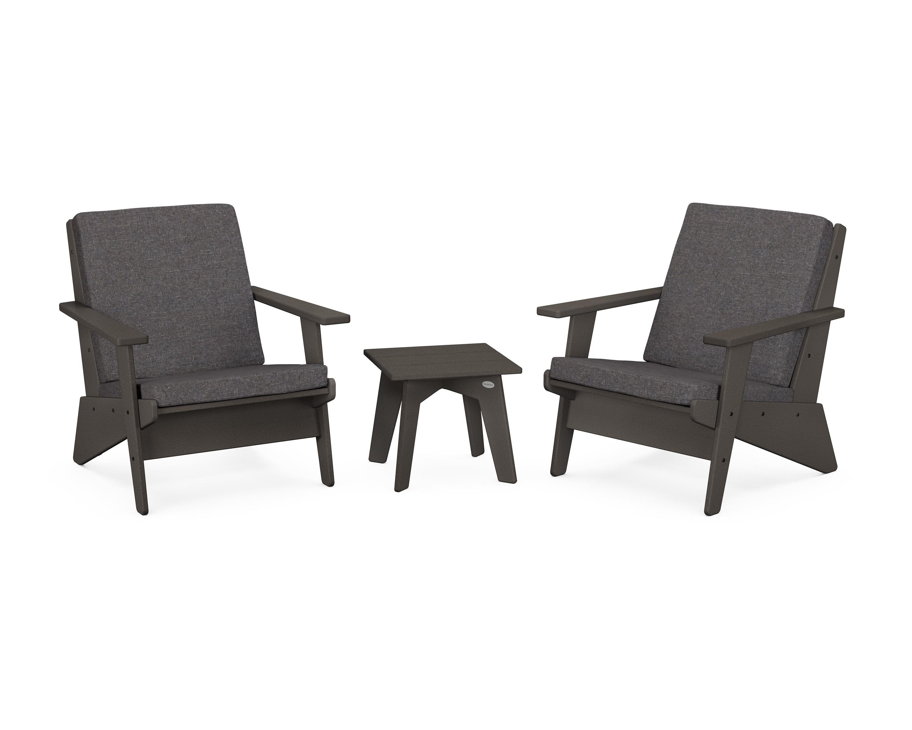 Riviera Modern Lounge 3-Piece Set in Vintage Coffee / Ash Charcoal
