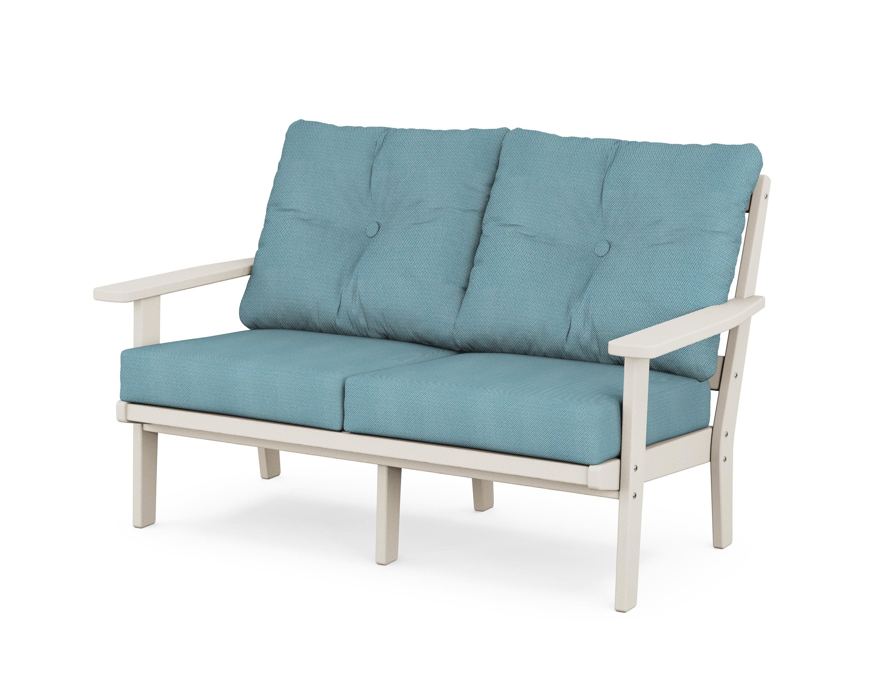 Oxford Deep SeatingLoveseat in Sand / Lattice Sky Blue