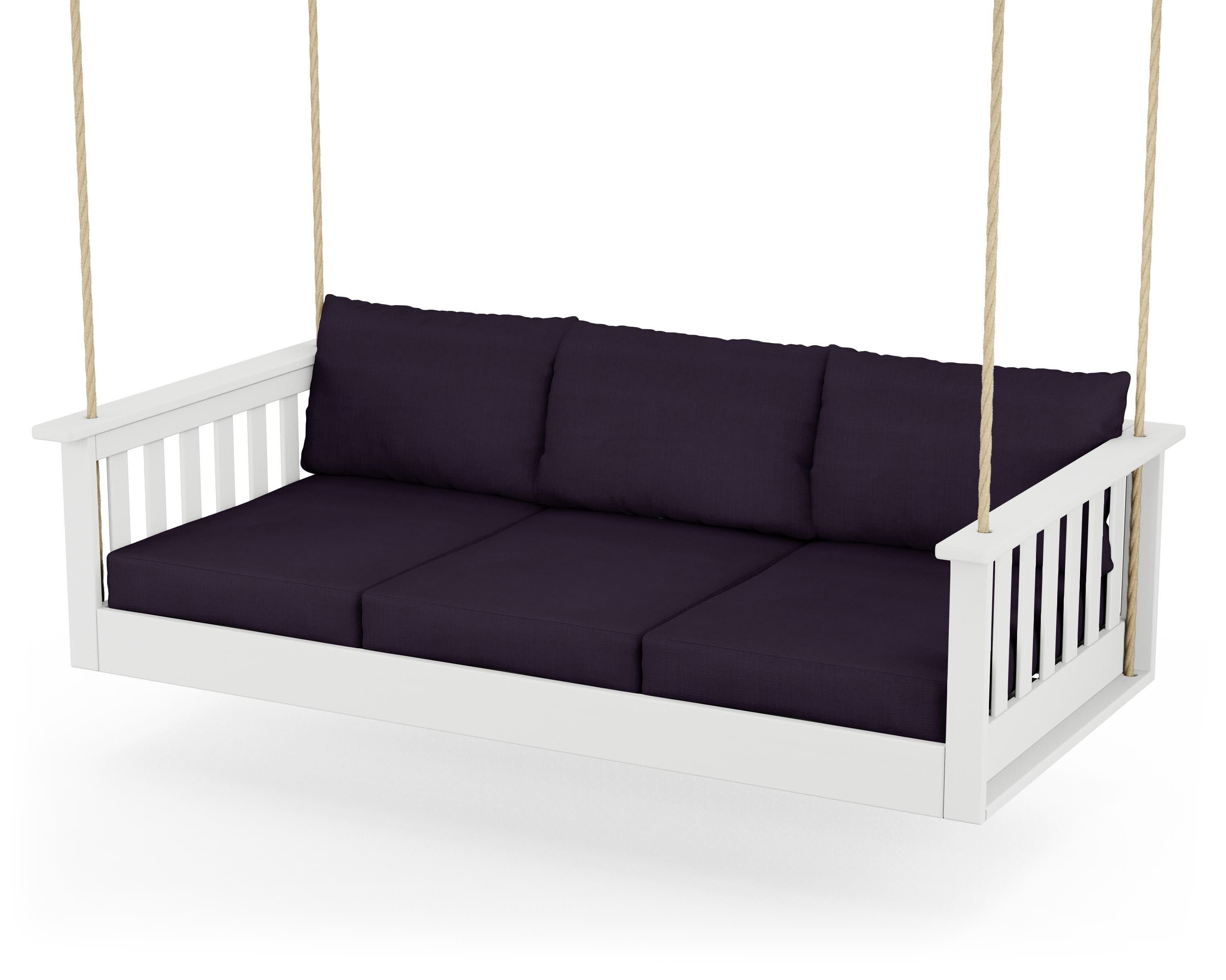 Vineyard Daybed Swing in White / Navy Linen