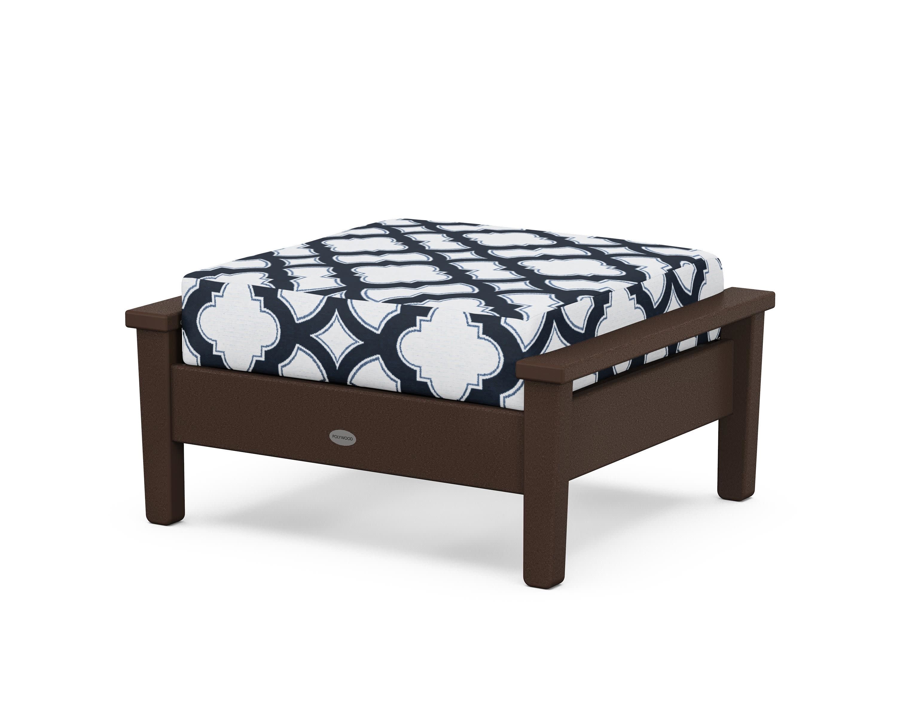 Prescott Deep Seating Ottoman in Mahogany / Trellis Marine Indigo