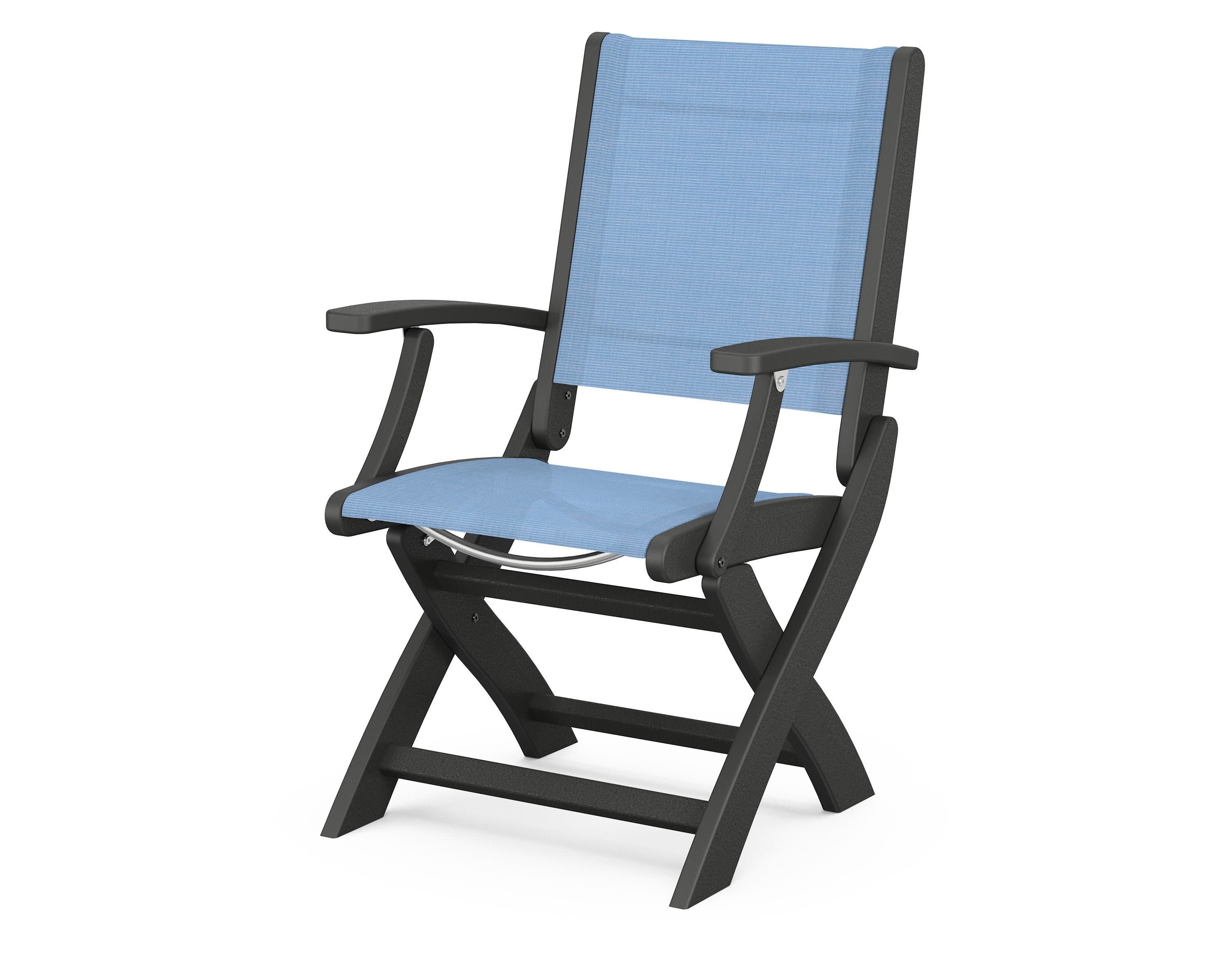 Coastal Folding Chair in Black / Poolside Sling