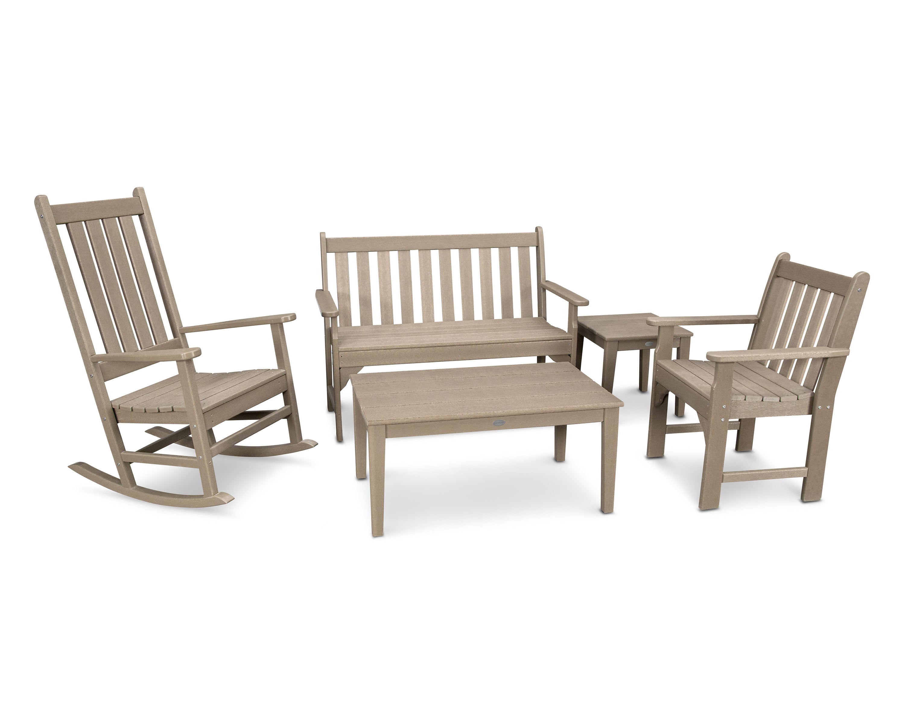Vineyard 5-Piece Bench & Rocking Chair Set in Vintage Sahara
