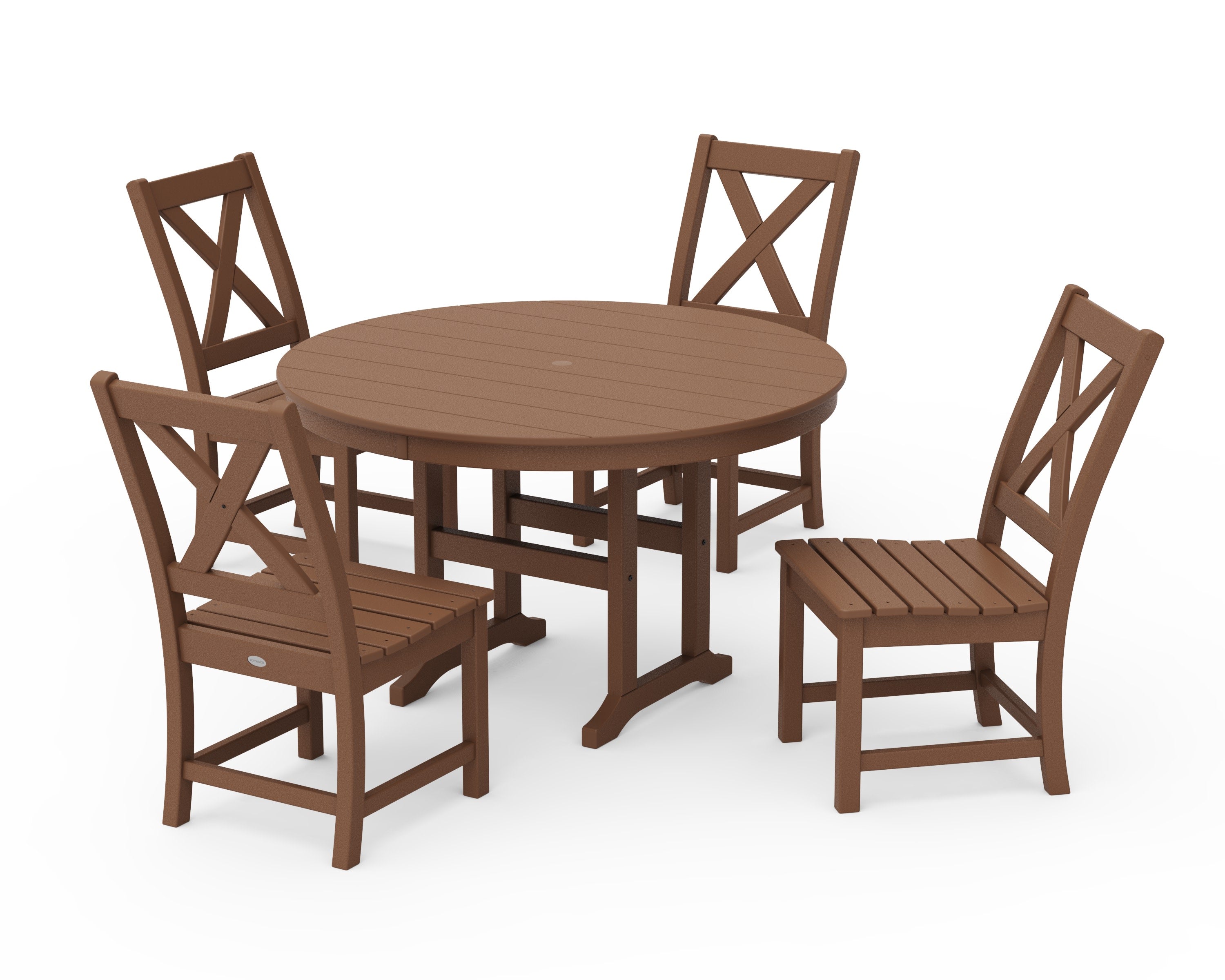 Braxton Side Chair 5-Piece Round Dining Set in Teak