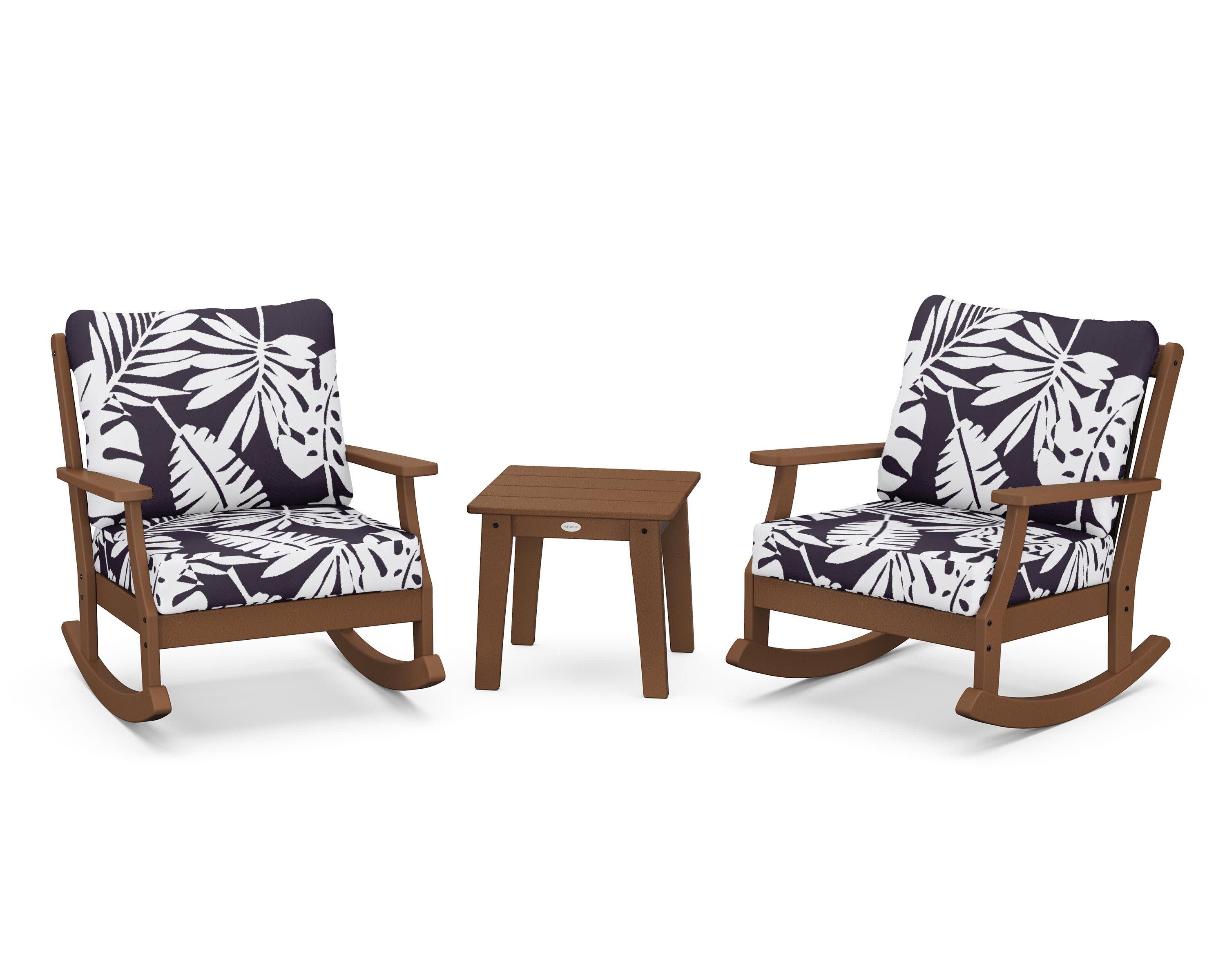Braxton 3-Piece Deep Seating Rocker Set in Teak / Leaf Navy