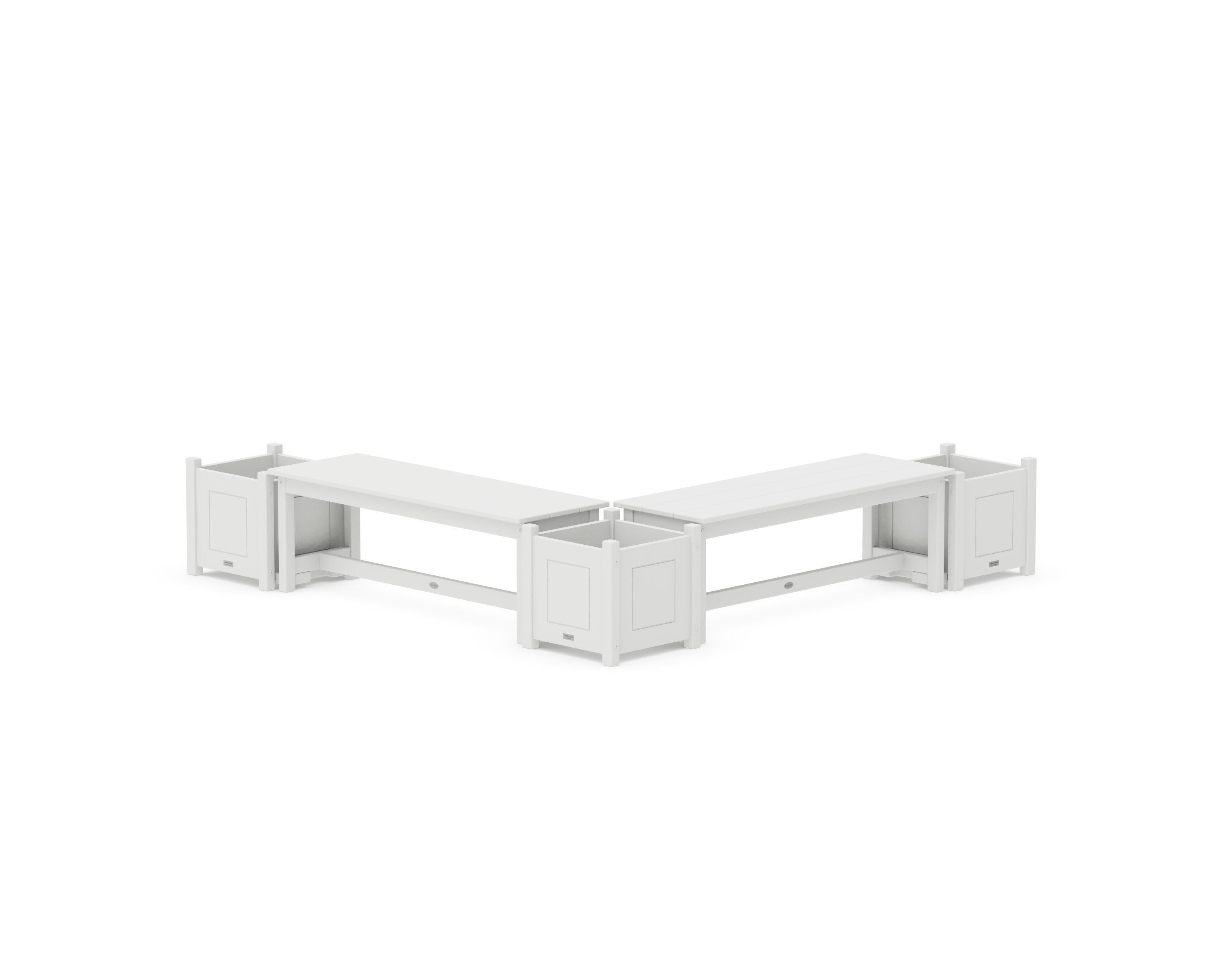 48" Country Living L- Shaped Planter Bench Corner Set in White