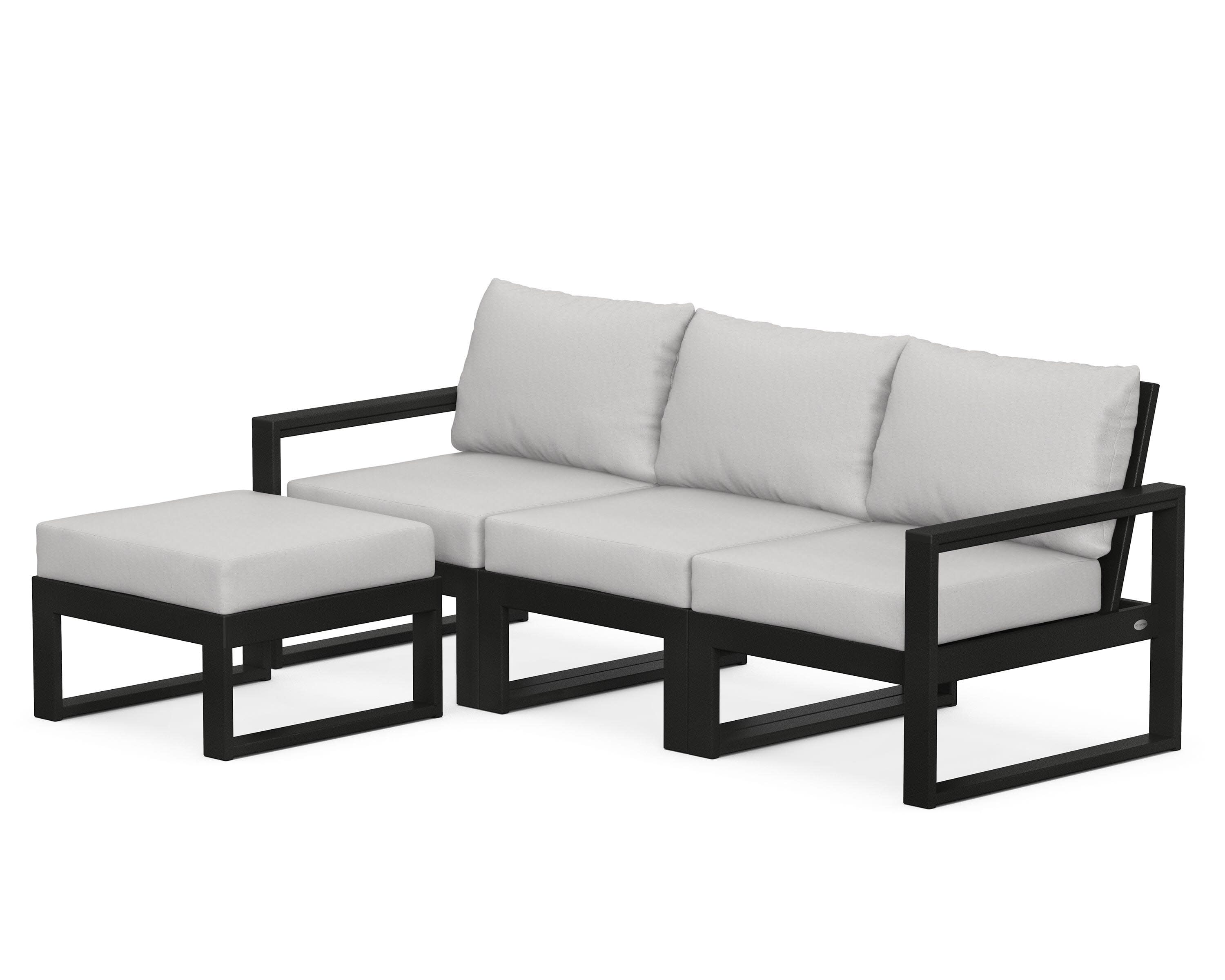 EDGE 4-Piece Modular Deep Seating Set with Ottoman in Black / Diamond in the Rough