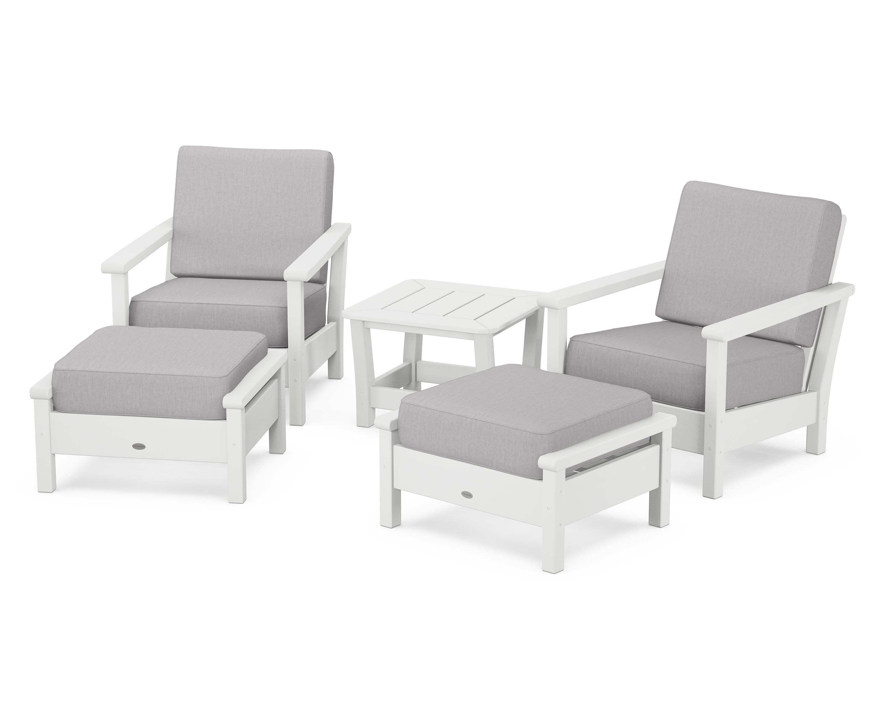 Harbour 5-Piece Deep Seating Chair Set in White / Granite