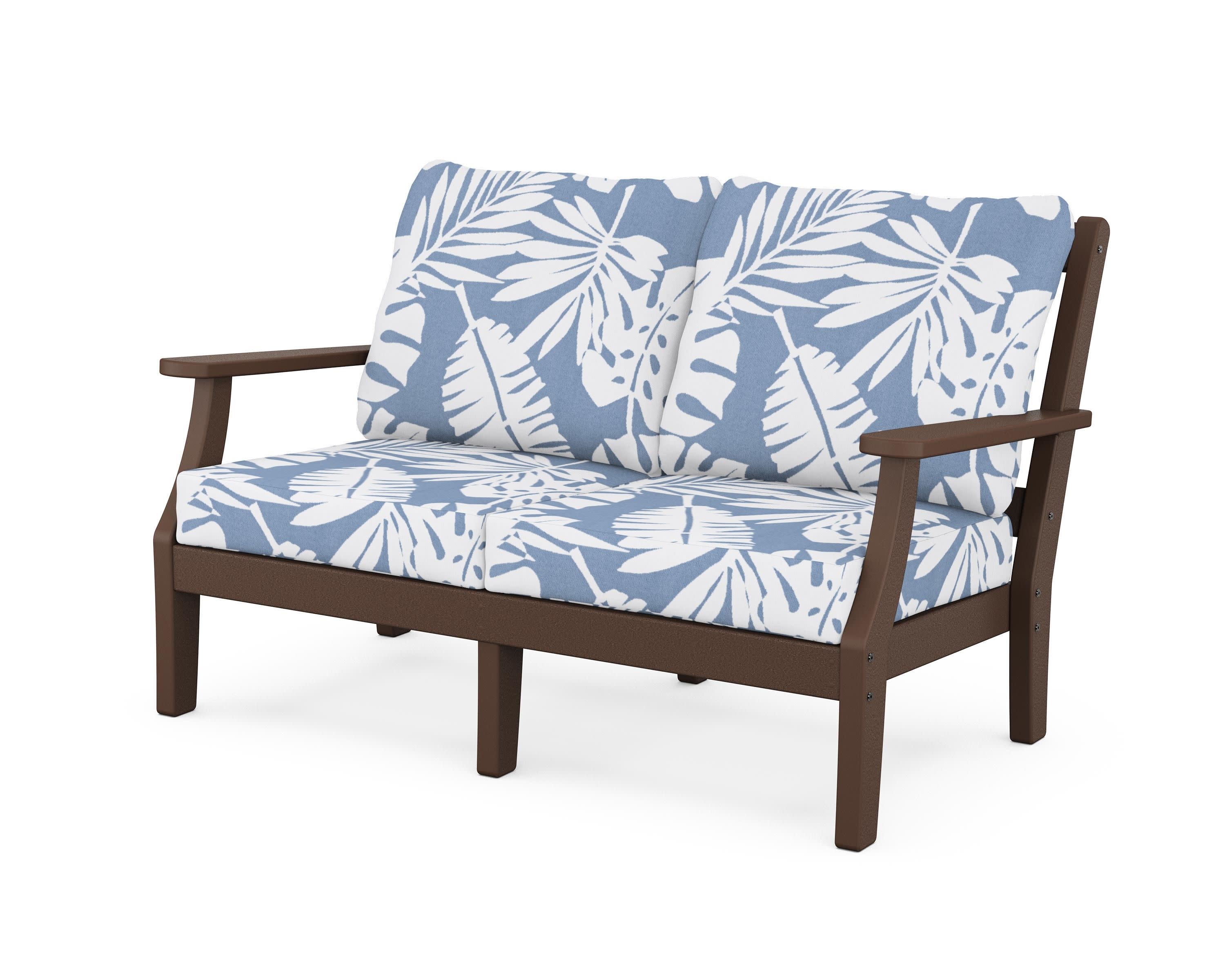 Chinoiserie Deep Seating Loveseat in Mahogany / Leaf Sky Blue