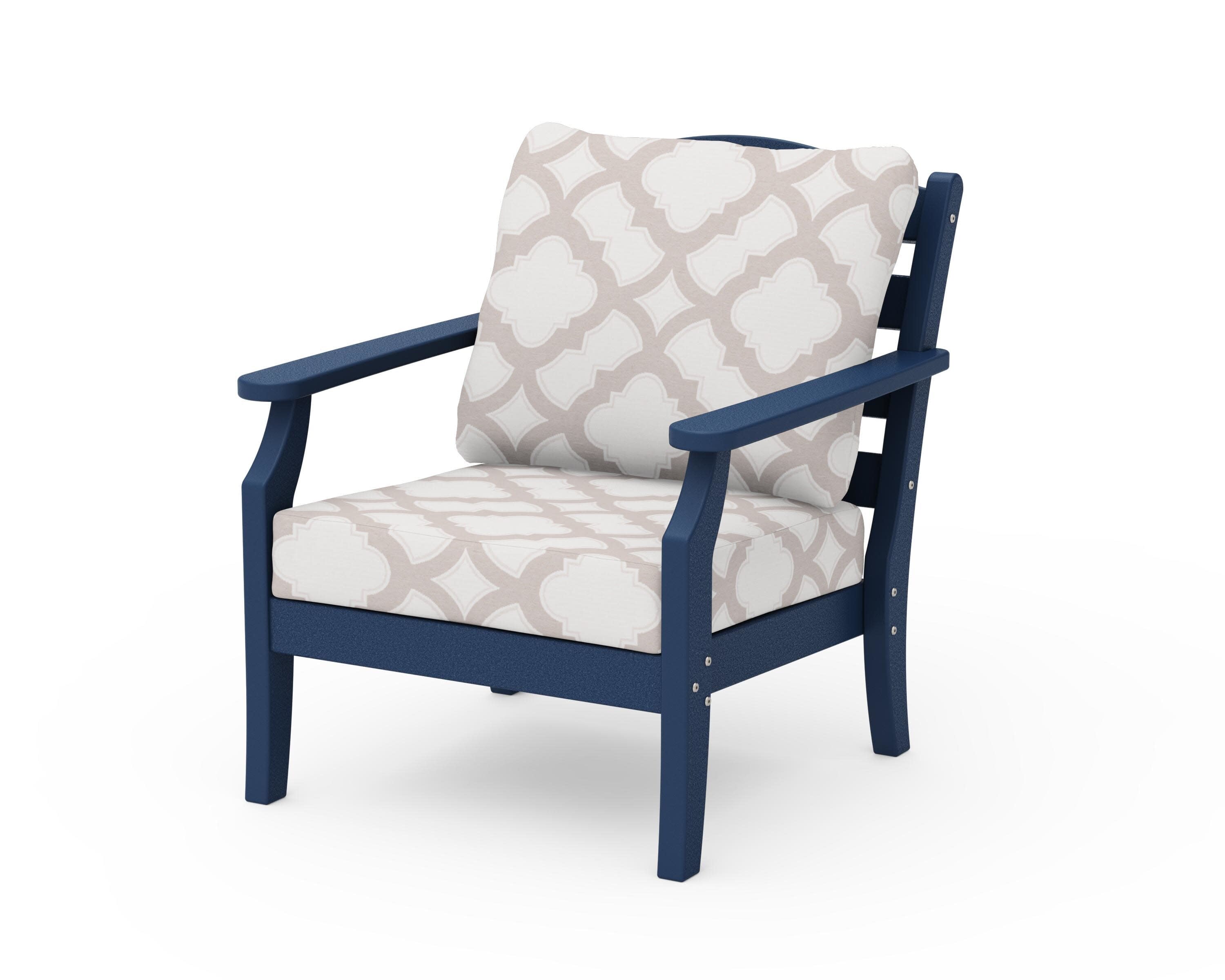 Savannah Deep Seating Chair in Navy / Trellis Dune Burlap