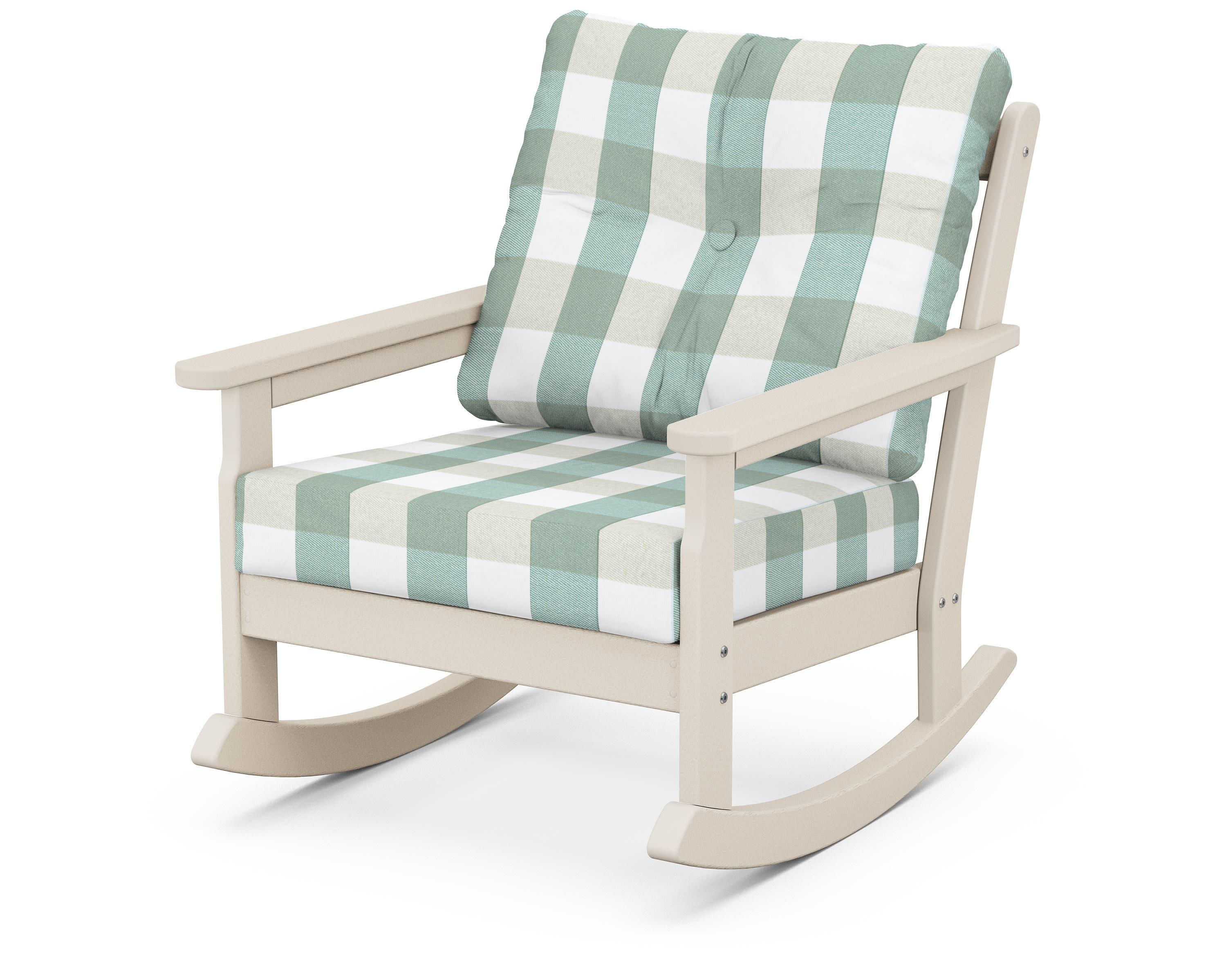Vineyard Deep Seating Rocking Chair in Sand / Buffalo Plaid Glacier Spa