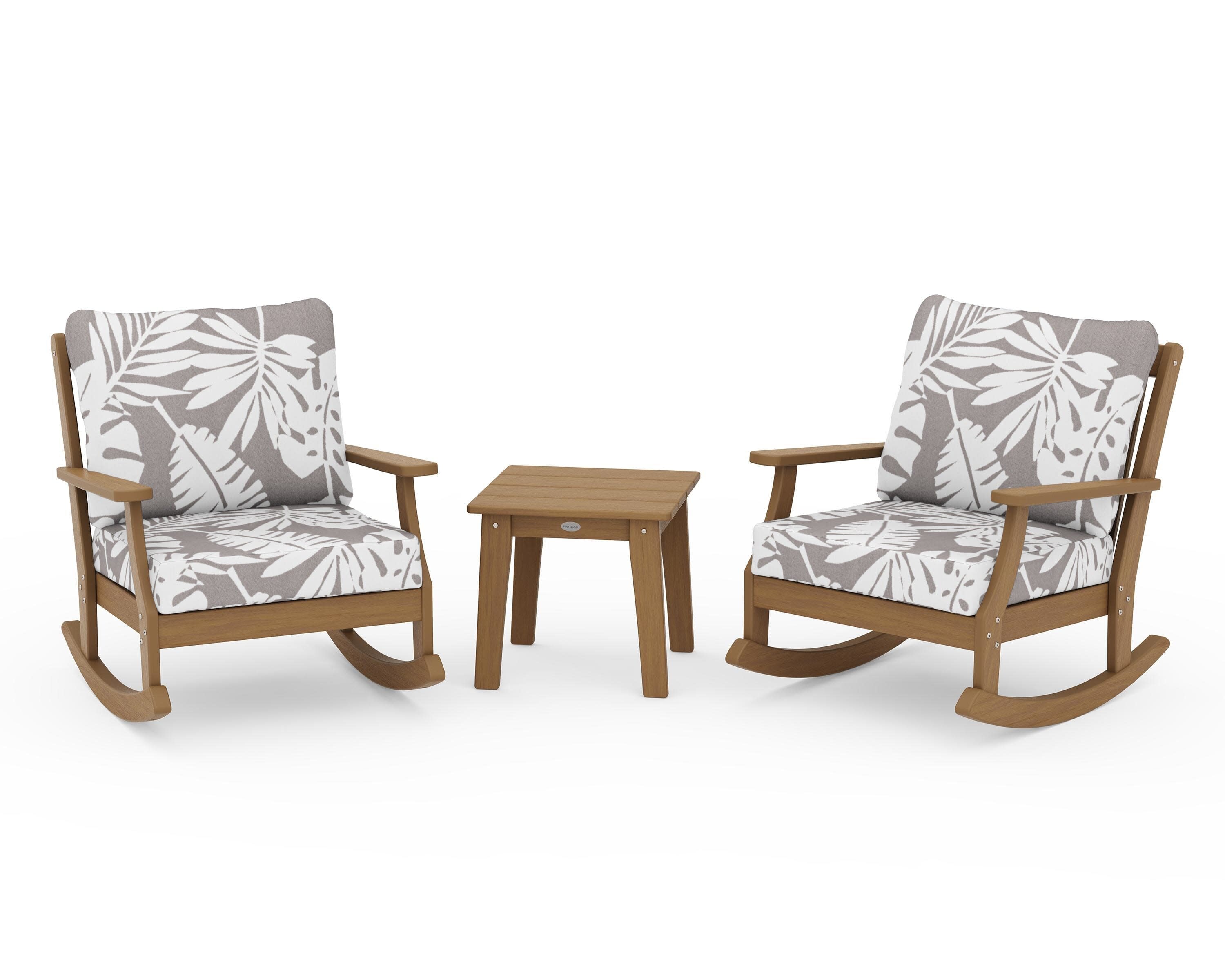 Braxton 3-Piece Deep Seating Rocker Set in Natural / Leaf Grey Mist