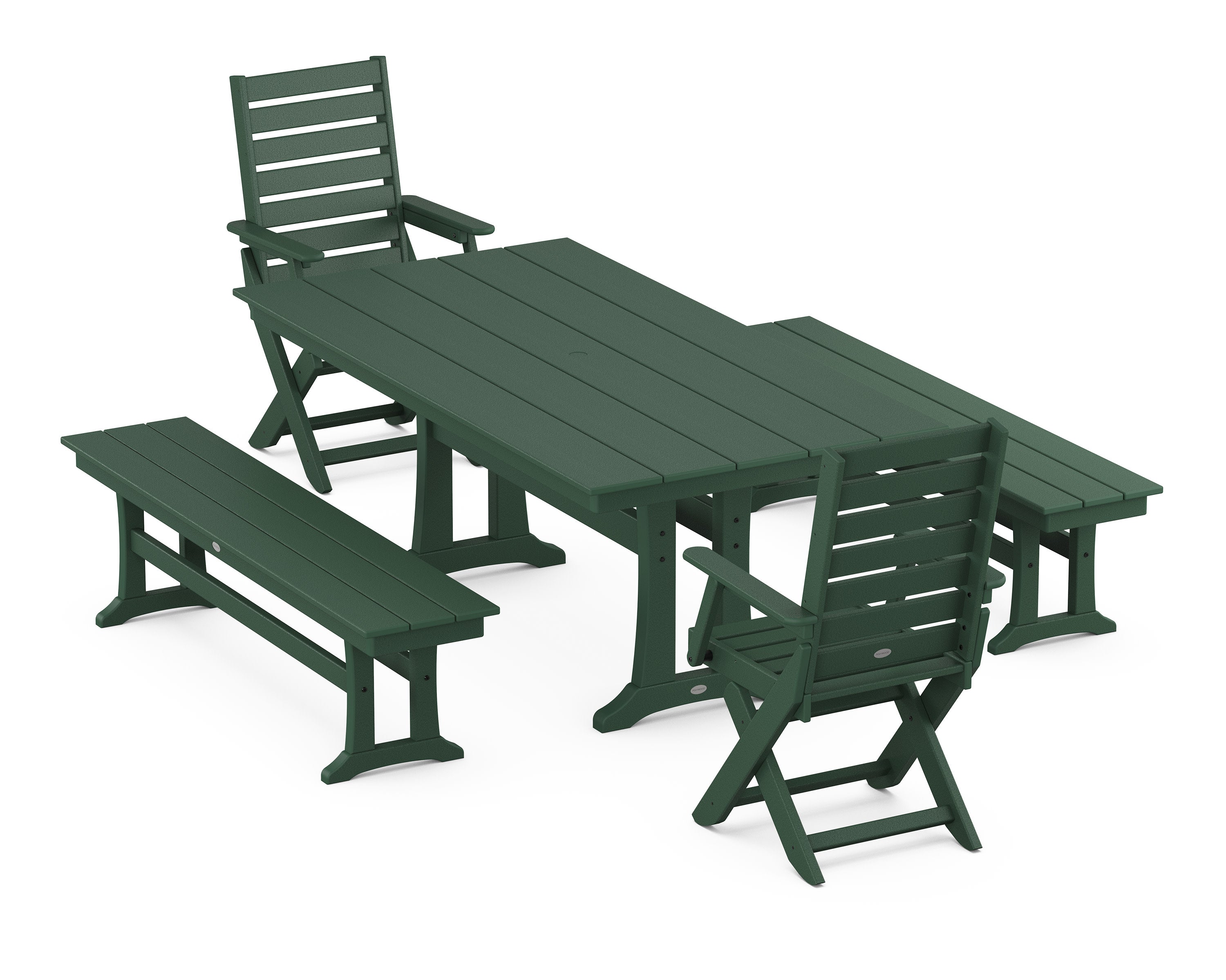Captain Folding Chair 5-Piece Farmhouse Dining Set With Trestle Legs in Green