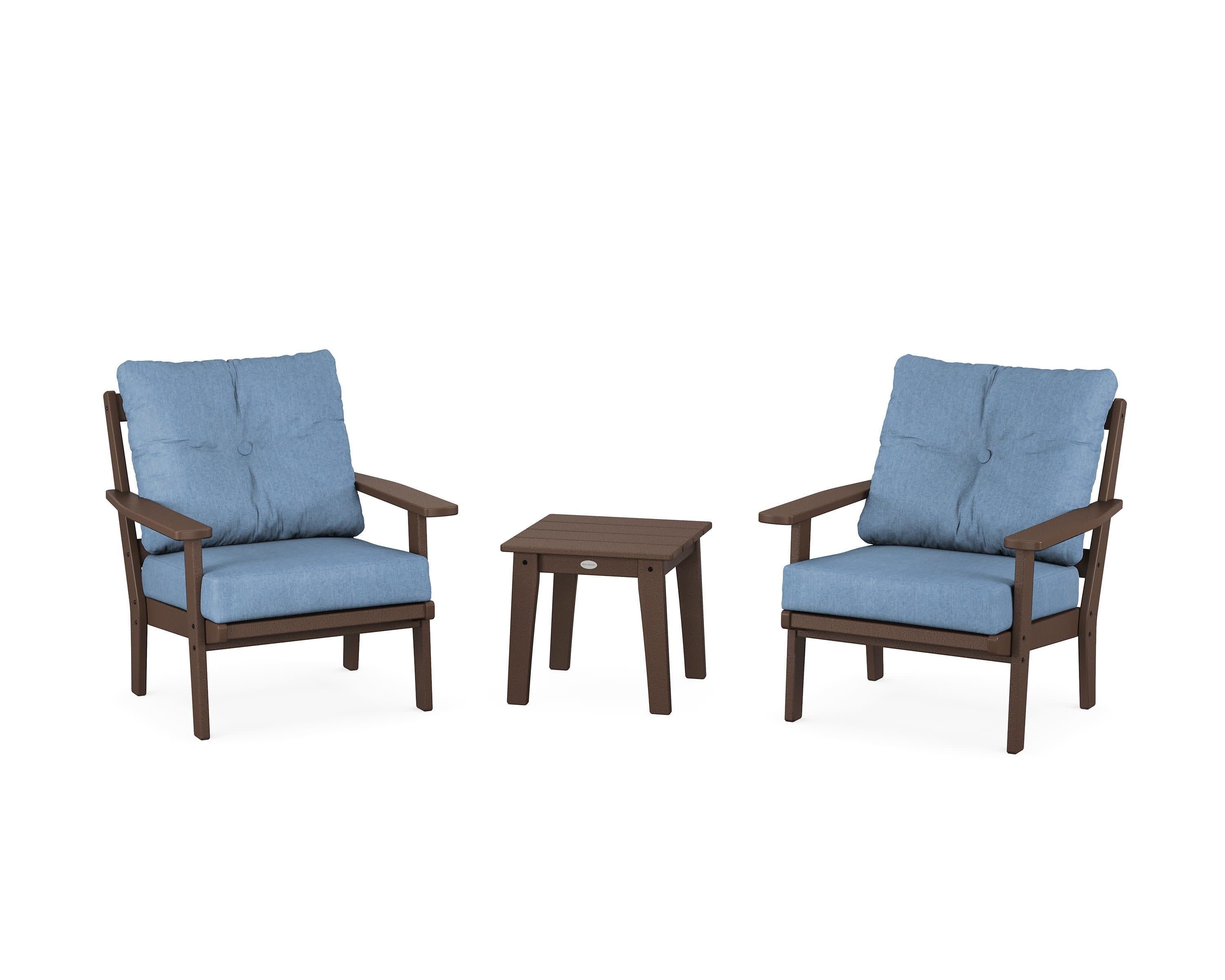 Oxford 3-Piece Deep Seating Set in Mahogany / Sky Blue