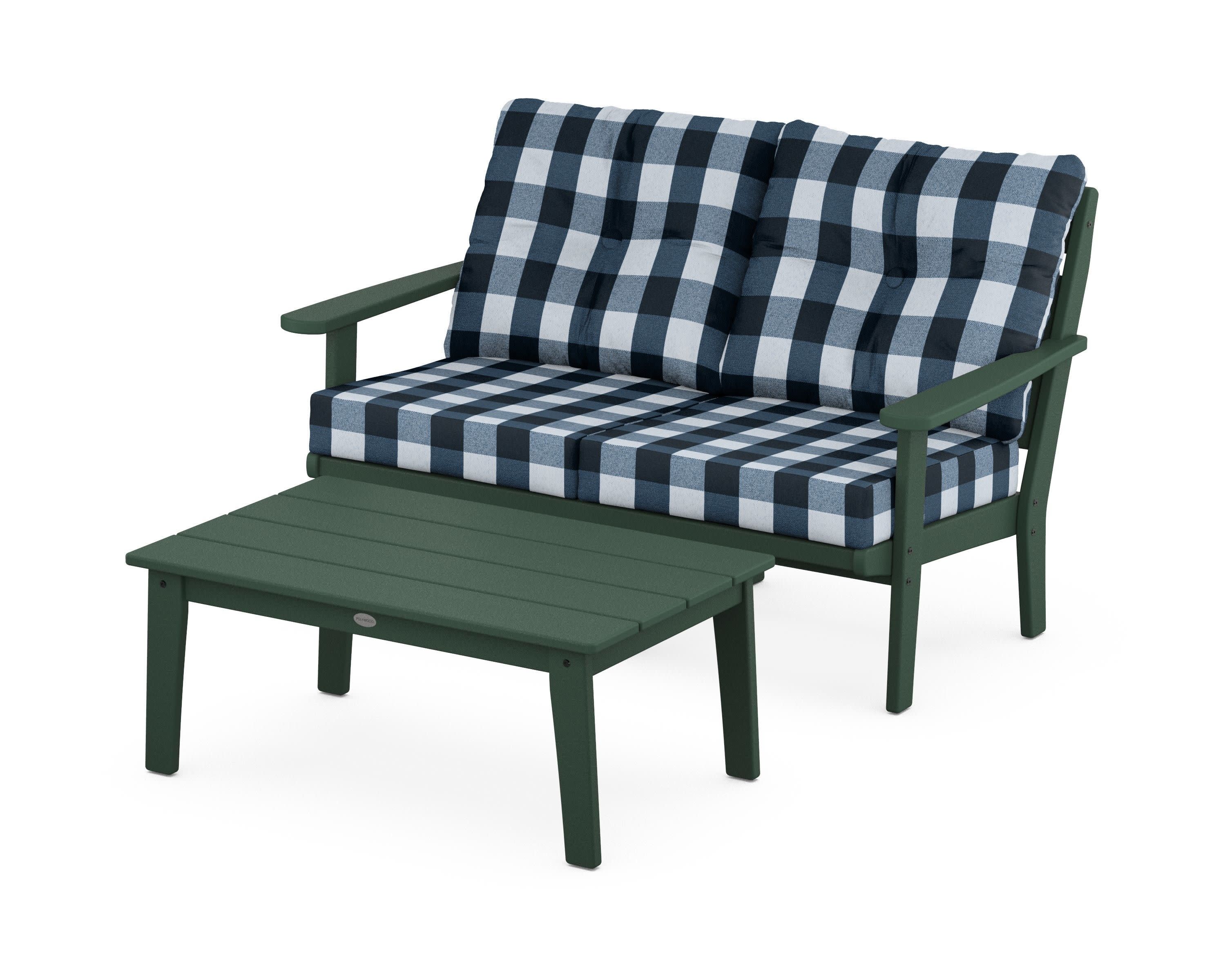 Lakeside 2-Piece Lounge Loveseat Set in Green / Buffalo Plaid Marine Indigo
