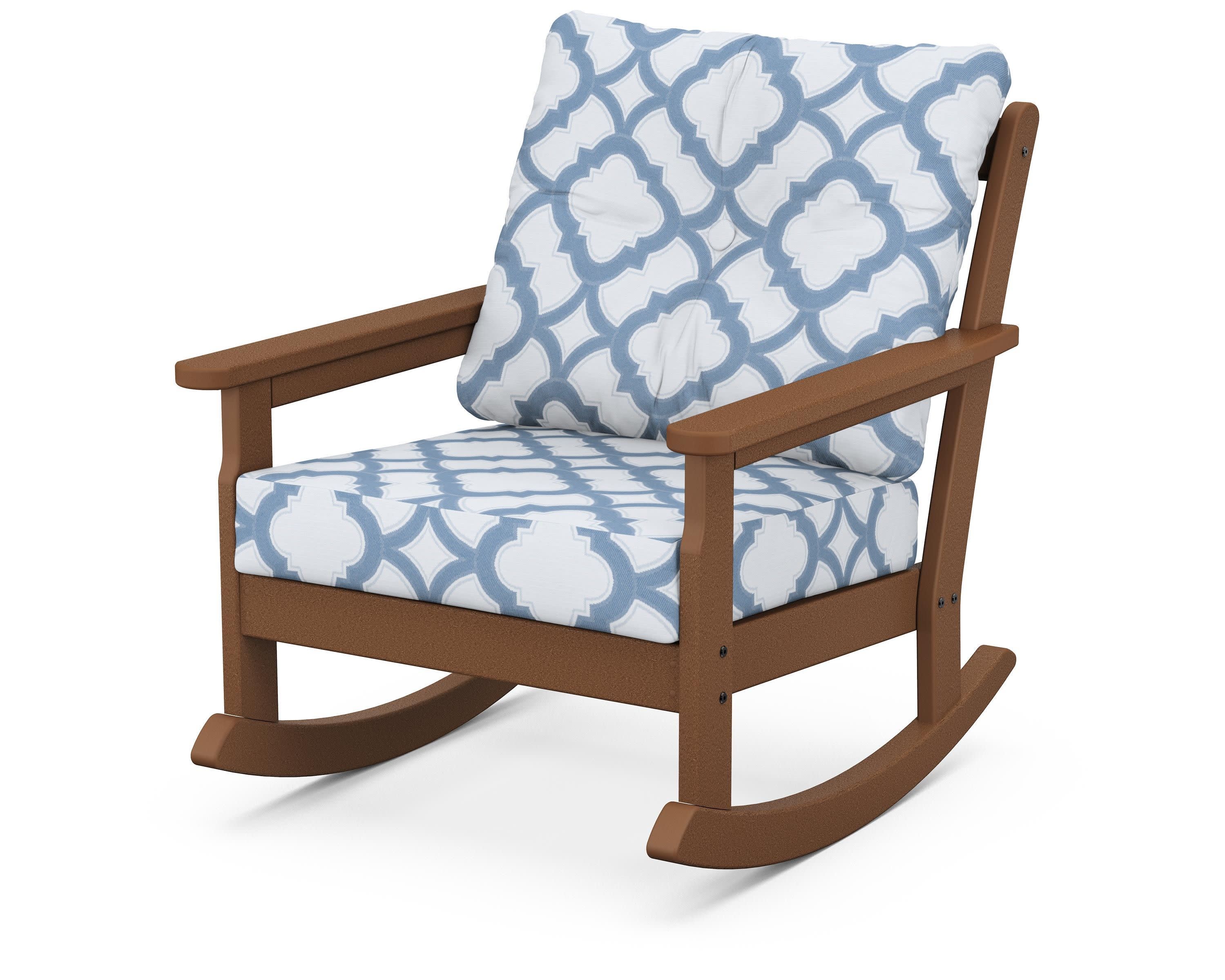 Vineyard Deep Seating Rocking Chair in Teak / Trellis Sky Blue