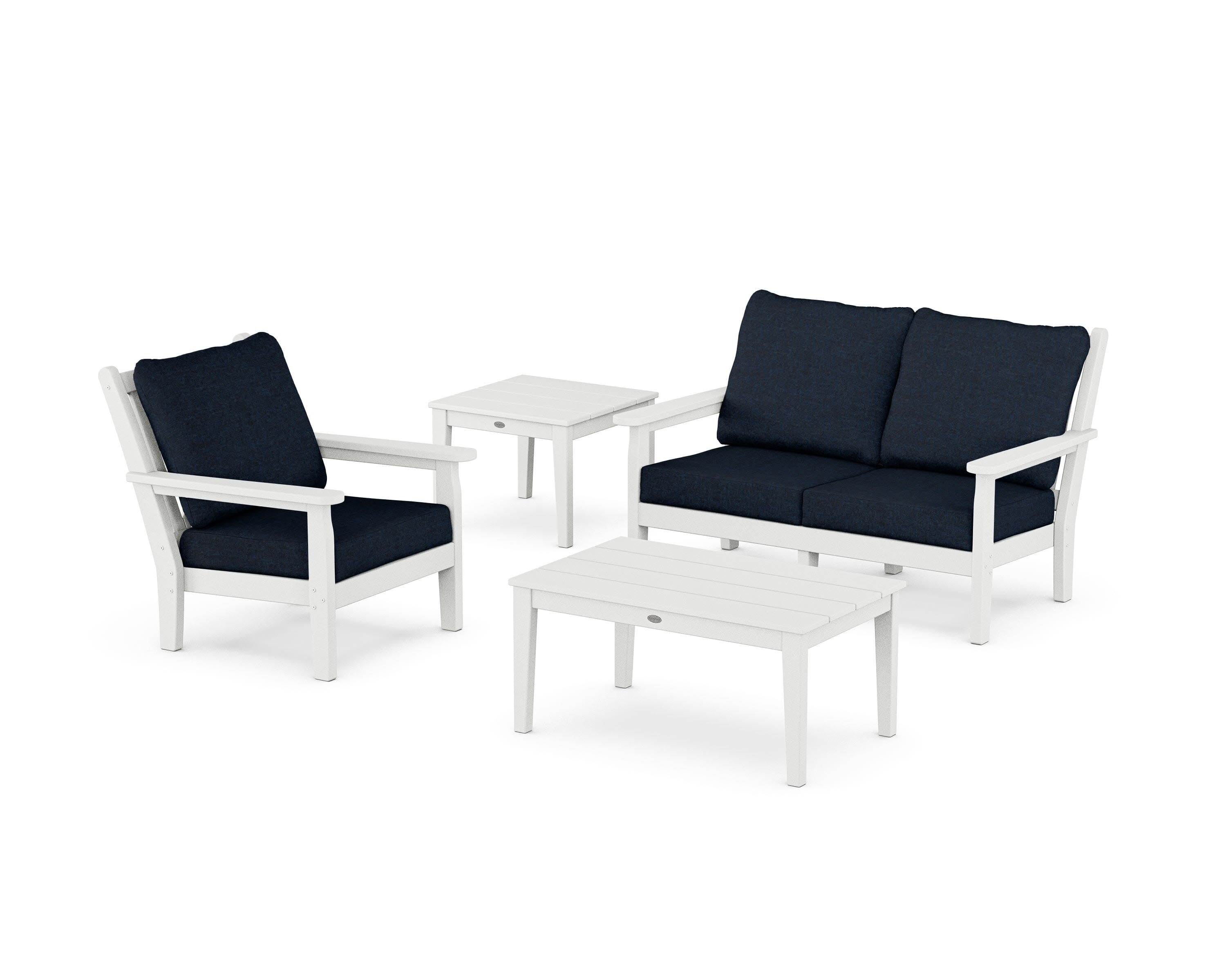 Chippendale 4-Piece Deep Seating Set in White / Marine Indigo