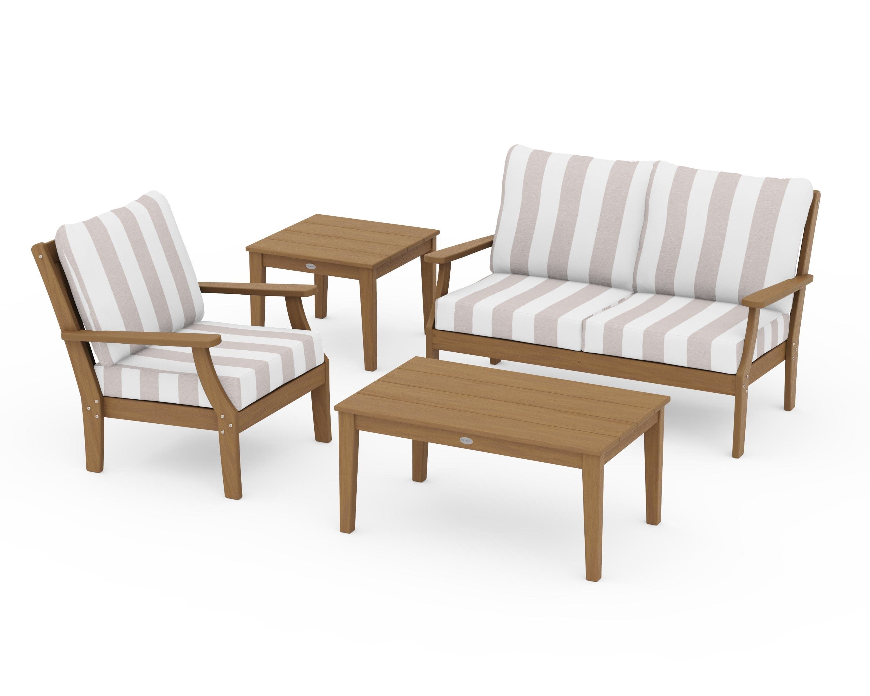 Braxton 4-Piece Deep Seating Set in Natural / Cabana Stripe Dune Burlap