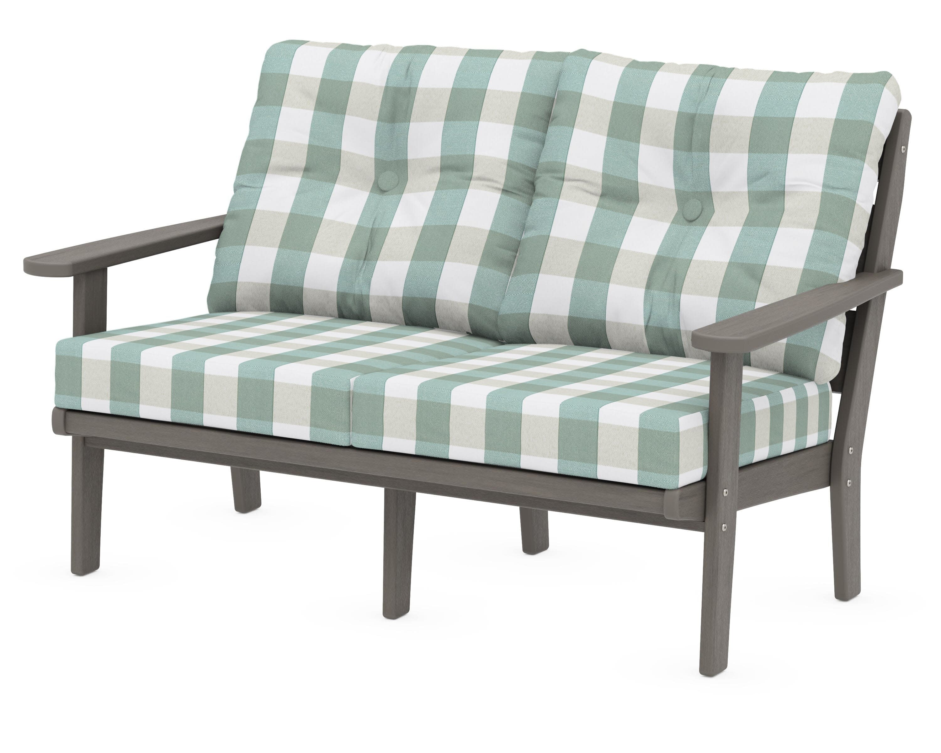 Lakeside Deep Seating Loveseat in Driftwood / Buffalo Plaid Glacier Spa