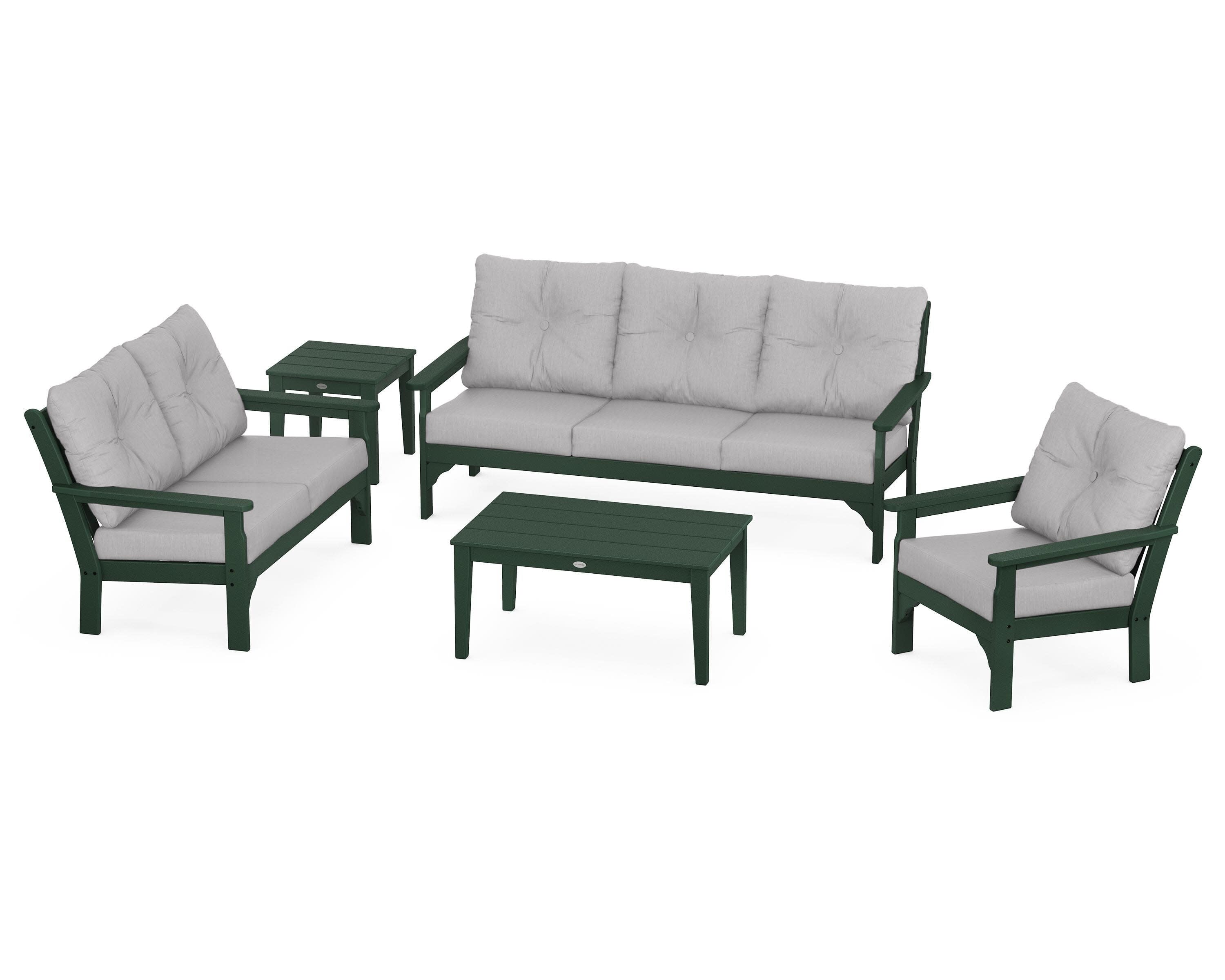 Vineyard 5 Piece Deep Seating Set in Green / Granite