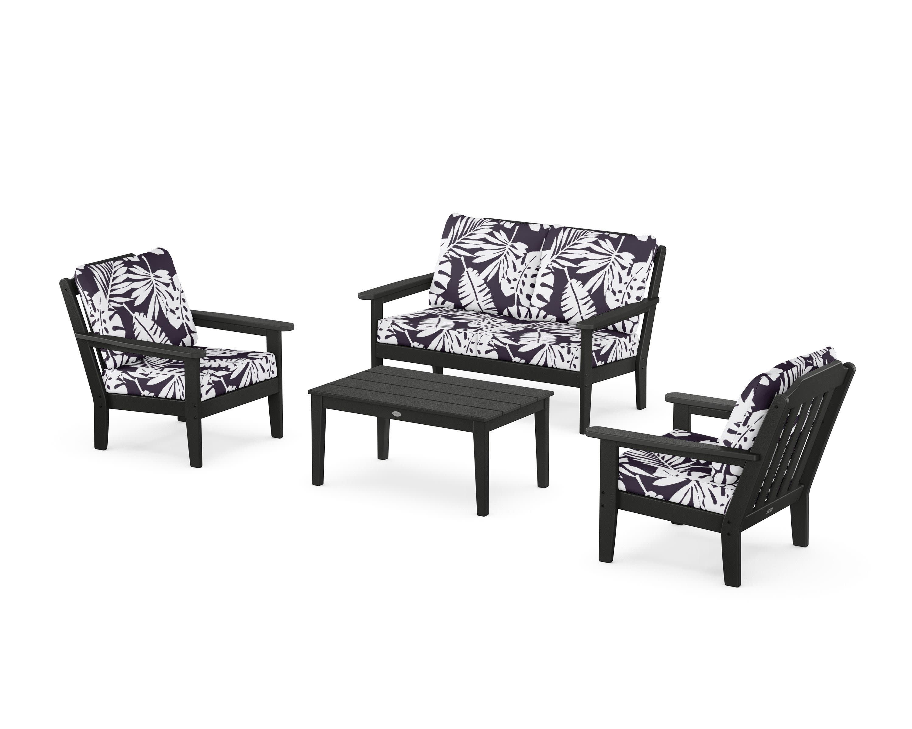 Cottage 4-Piece Deep Seating Set with Loveseat in Black / Leaf Navy