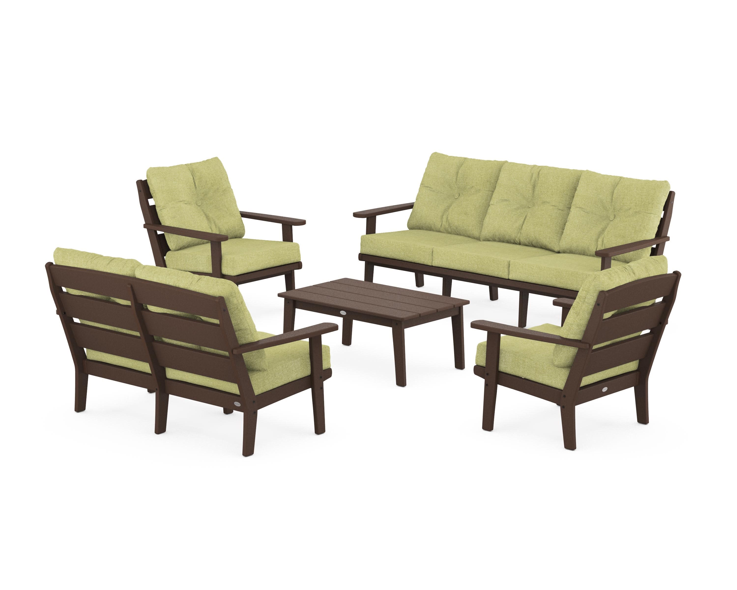 Lakeside 5-Piece Lounge Sofa Set in Mahogany / Chartreuse Boucle