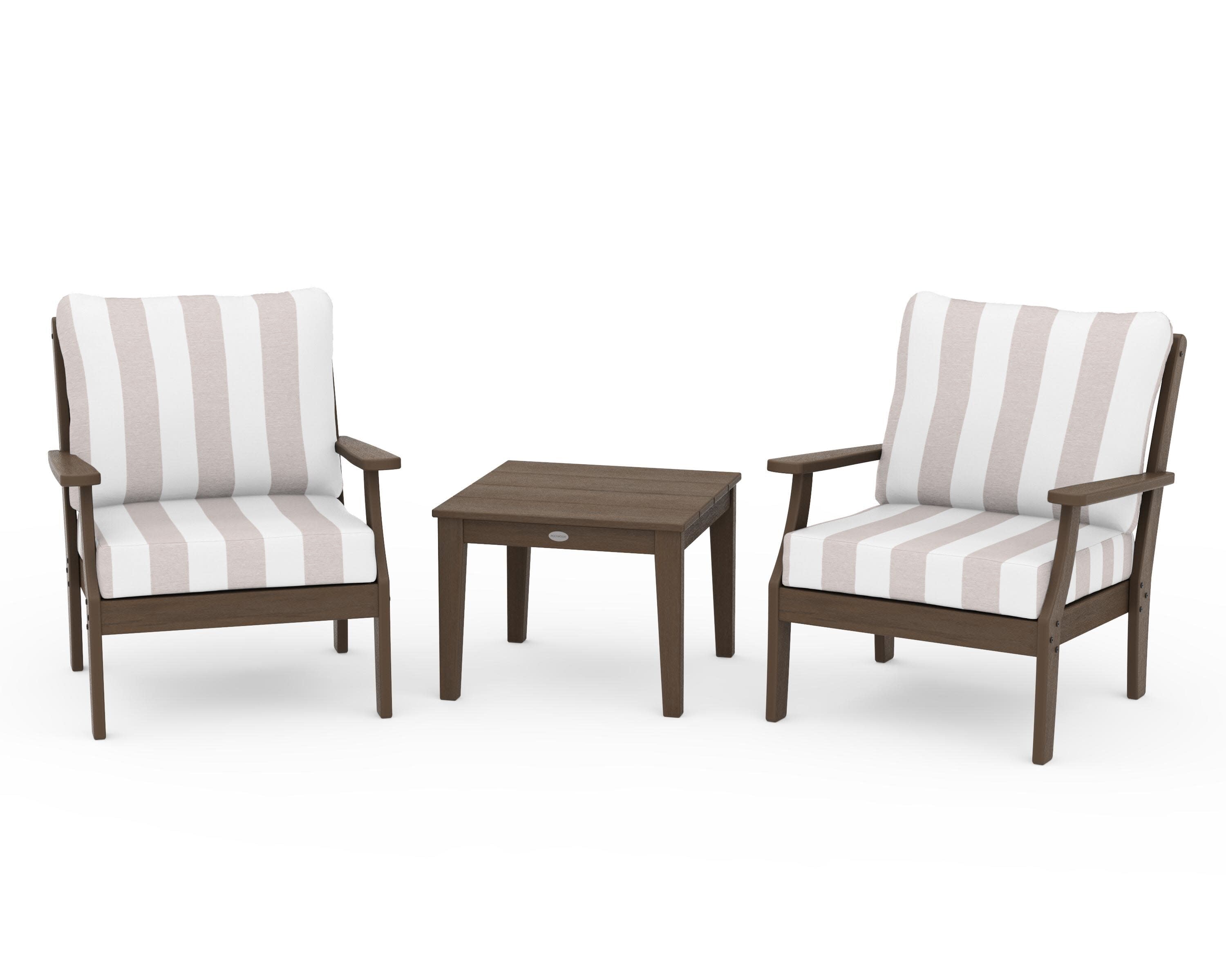 Braxton 3-Piece Deep Seating Set in Kona / Cabana Stripe Dune Burlap