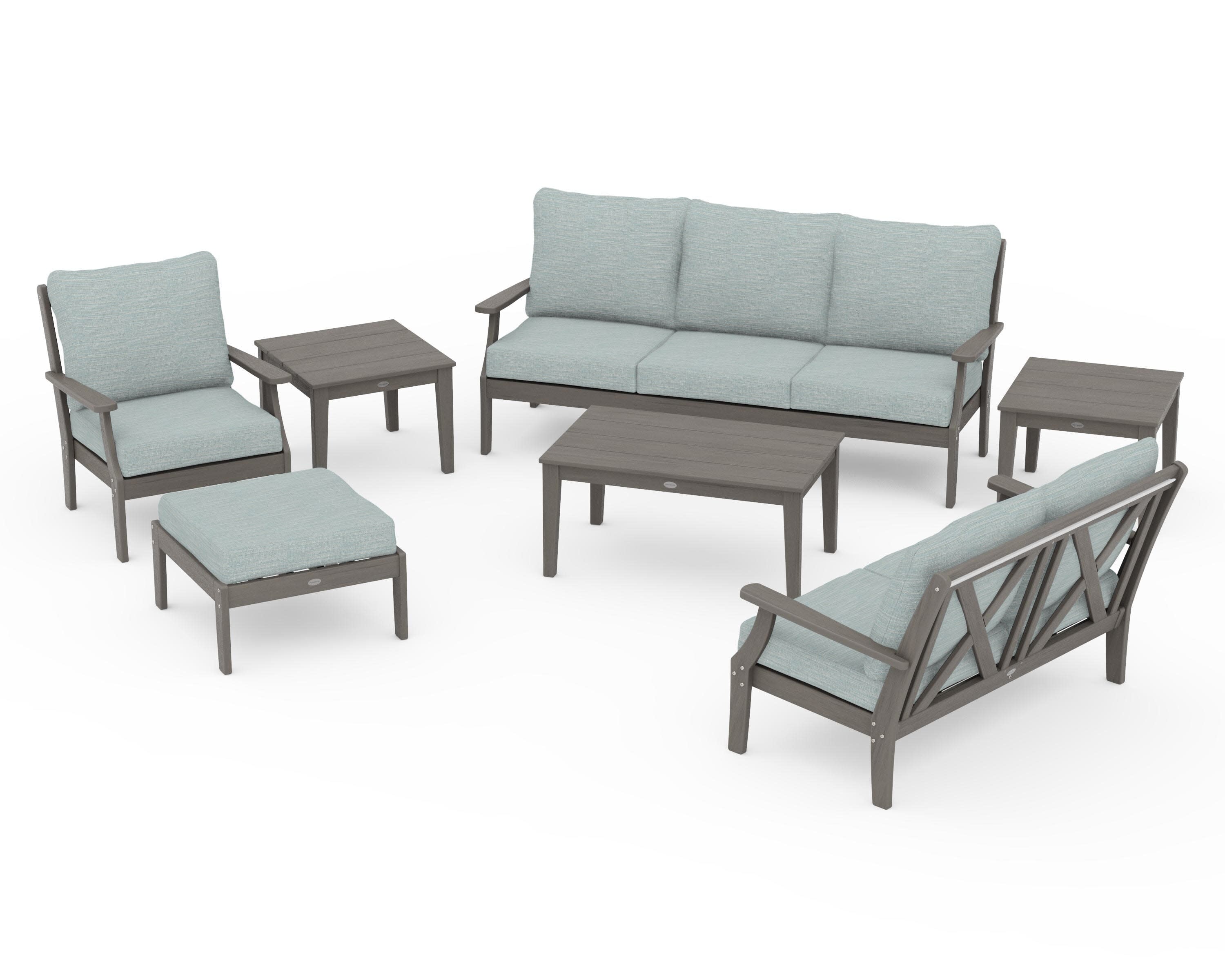 Braxton 7-Piece Deep Seating Set in Driftwood / Soothe Mist