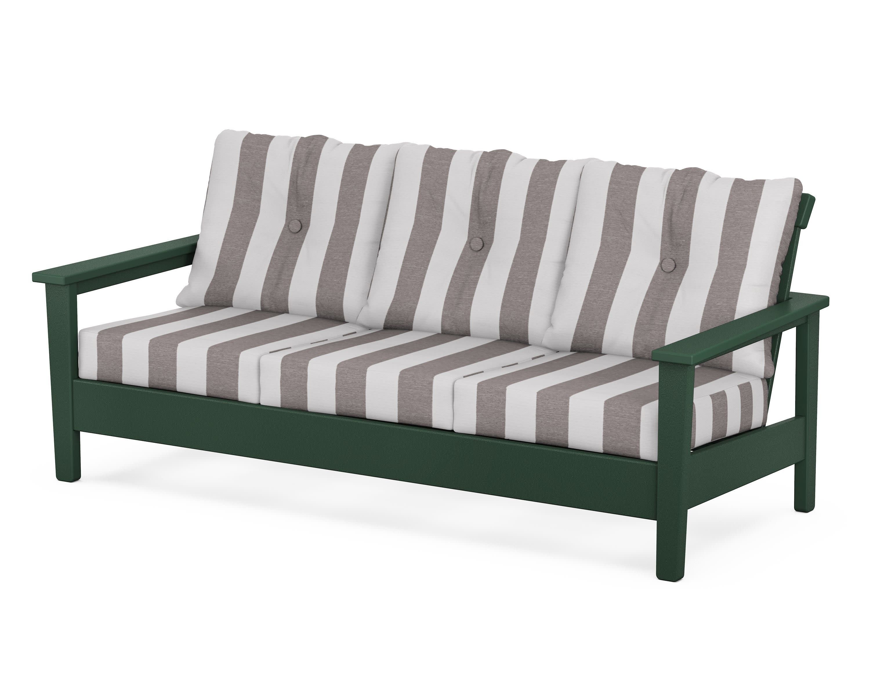 Prescott Deep Seating Sofa in Green / Cabana Stripe Grey Mist