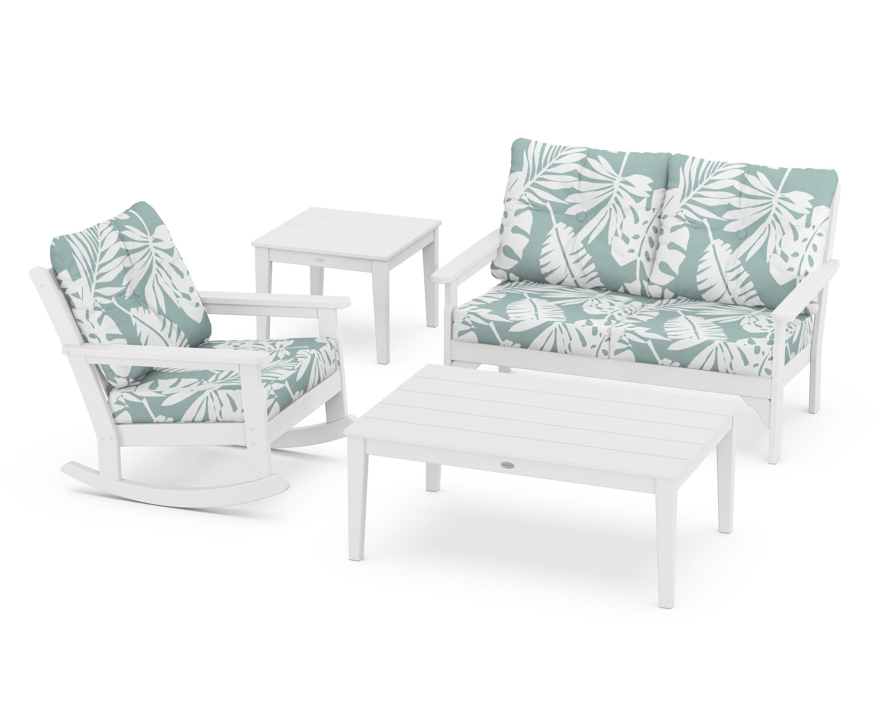 Vineyard 4-Piece Deep Seating Rocker Set in White / Leaf Glacier Spa