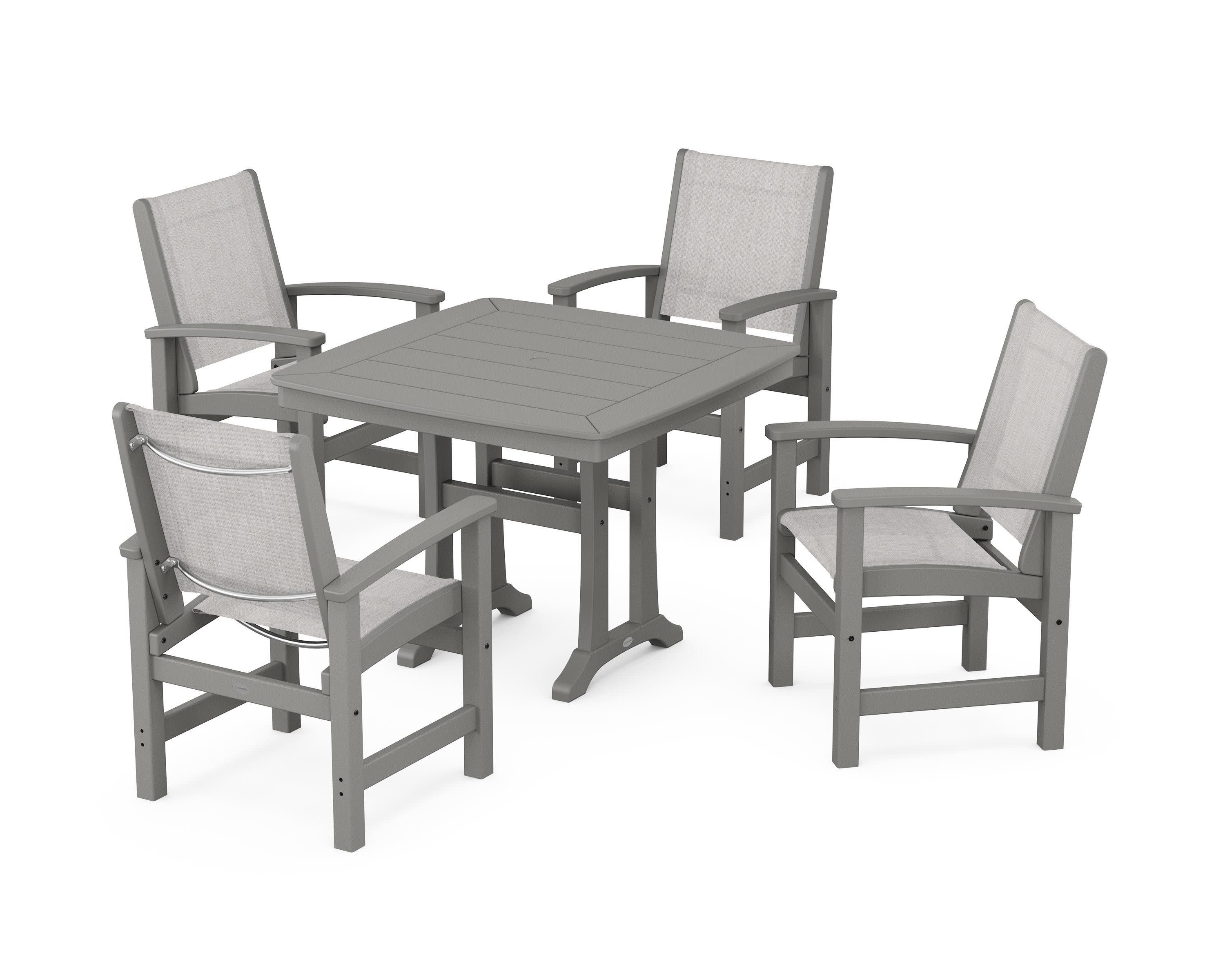 Coastal 5-Piece Dining Set with Trestle Legs in Slate Grey / Parchment Sling