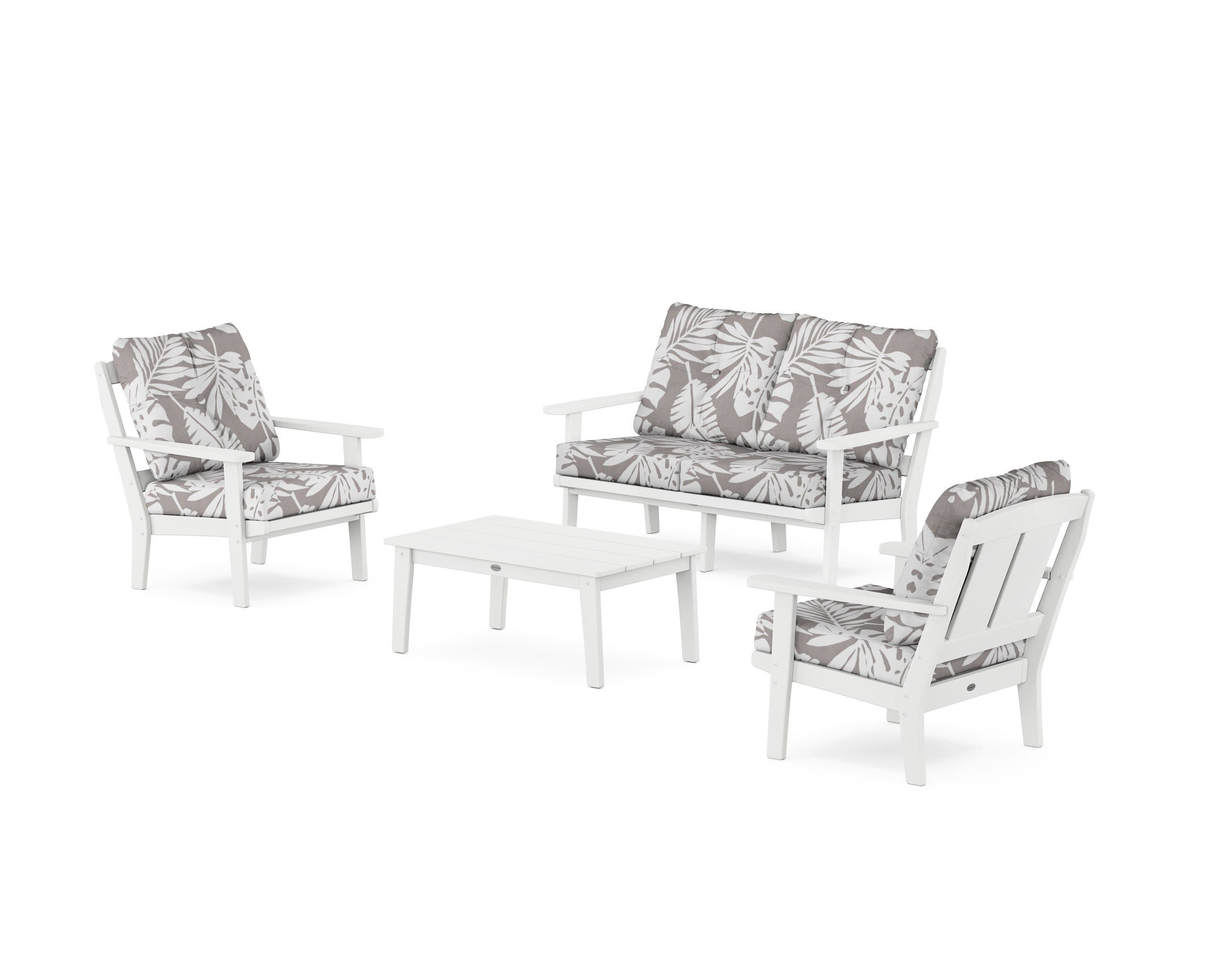Mission 4-Piece Deep Seating Set with Loveseat in White / Leaf Grey Mist