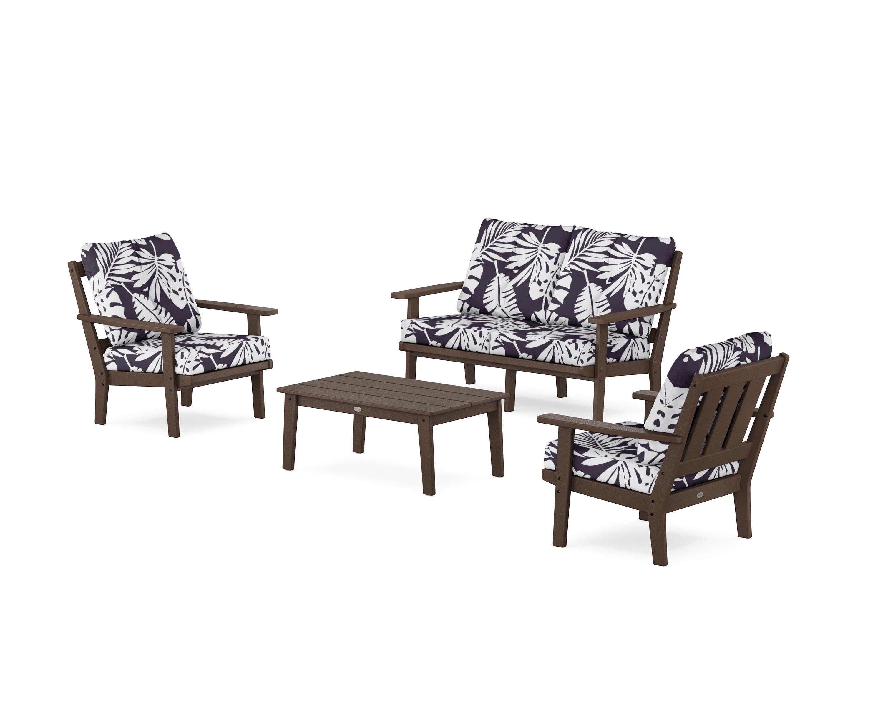 Oxford 4-Piece Deep Seating Set with Loveseat in Mahogany / Leaf Navy