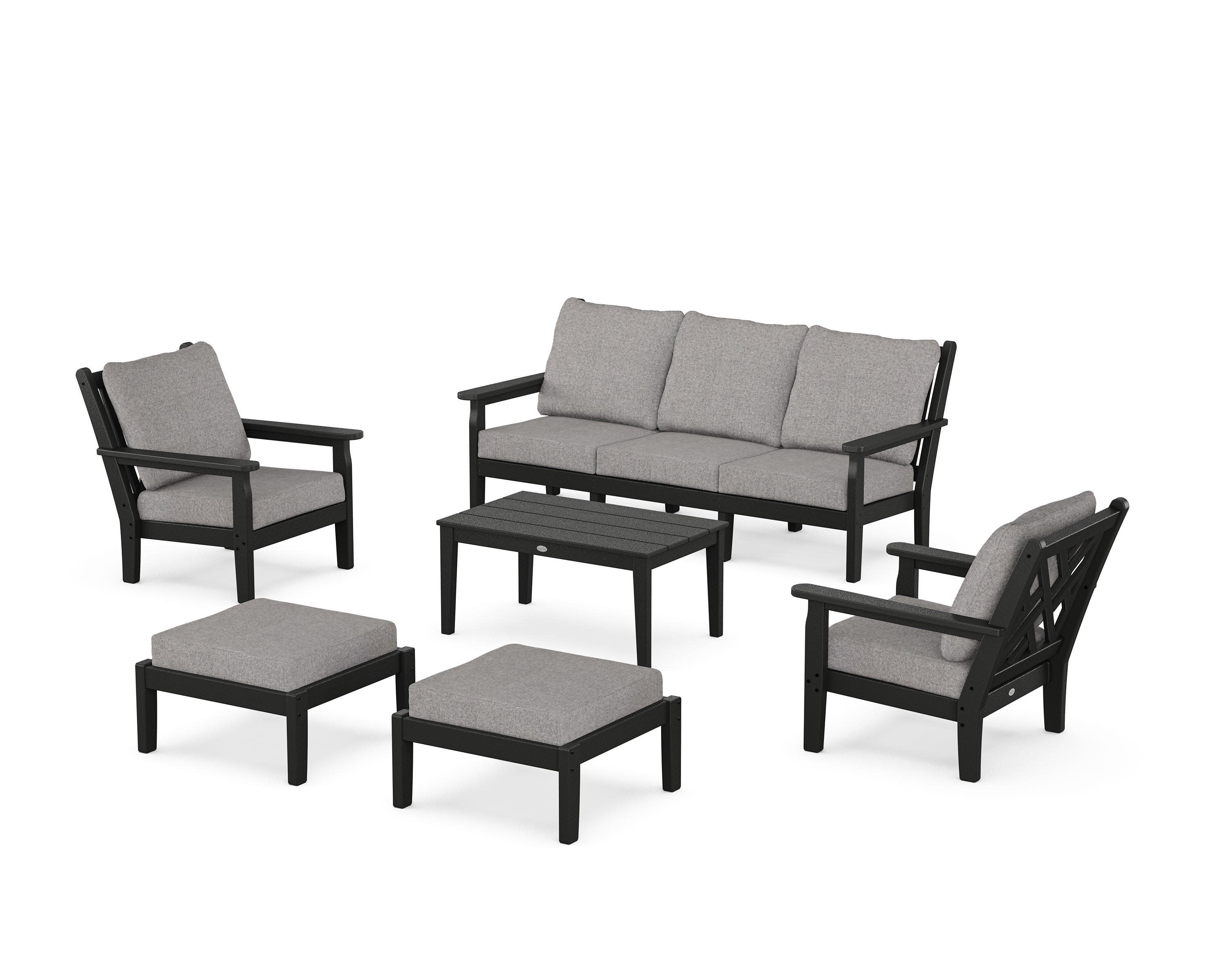 Chippendale 6-Piece Lounge Sofa Set in Black / Grey Mist