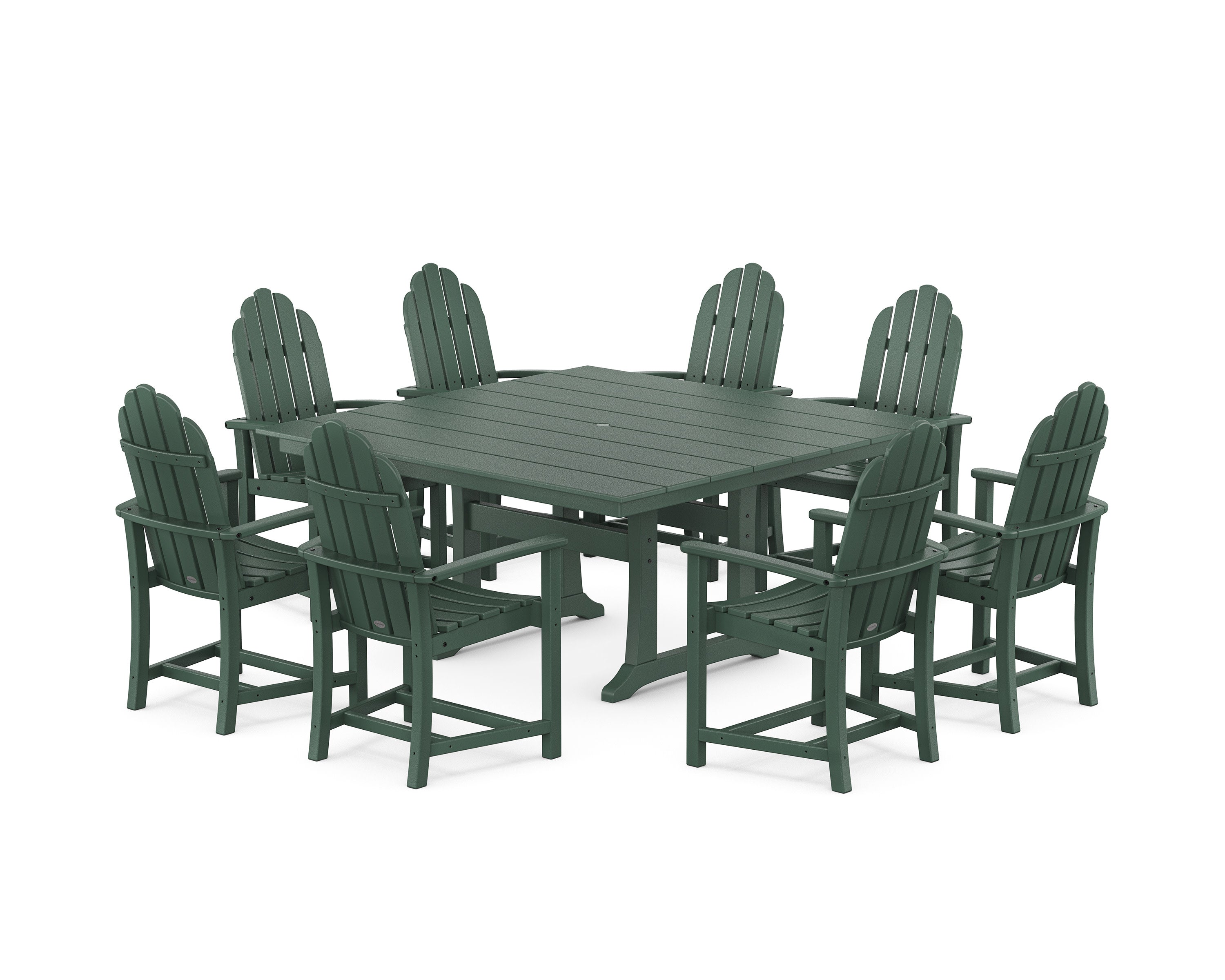 Classic Adirondack 9-Piece Square Farmhouse Dining Set with Trestle Legs in Green