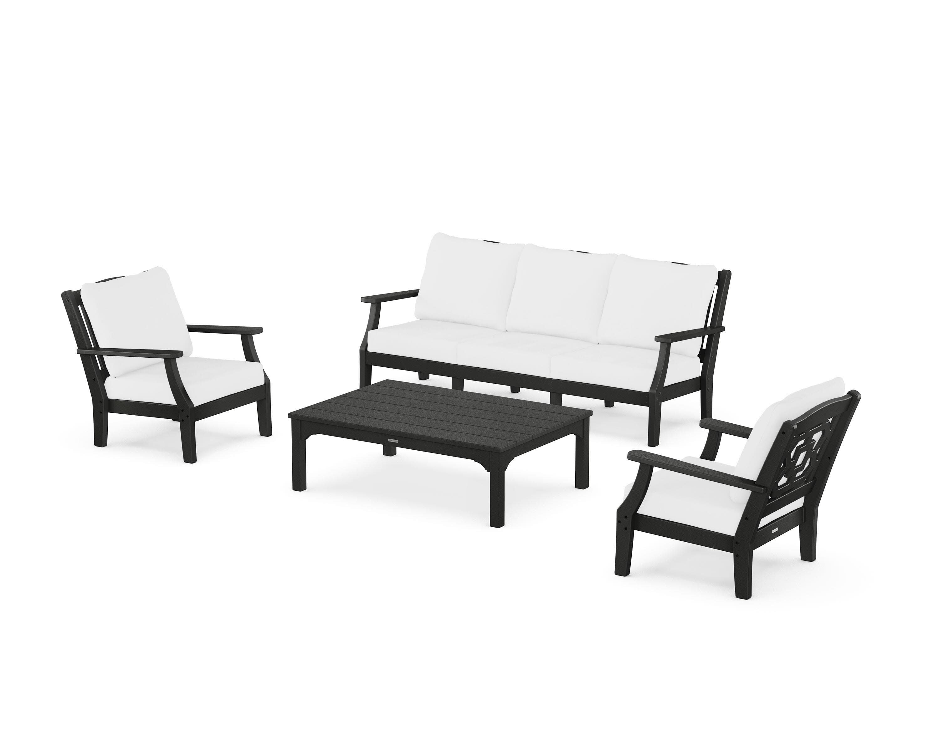 Chinoiserie 4-Piece Deep Seating Set with Sofa in Black / Natural