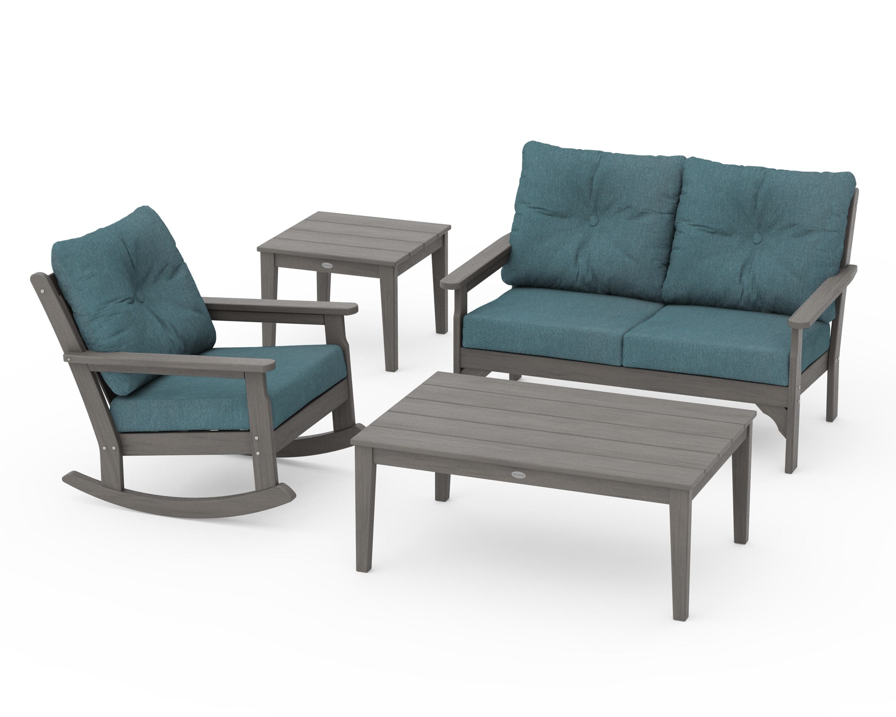 Vineyard 4-Piece Deep Seating Rocker Set in Driftwood / Ocean Teal