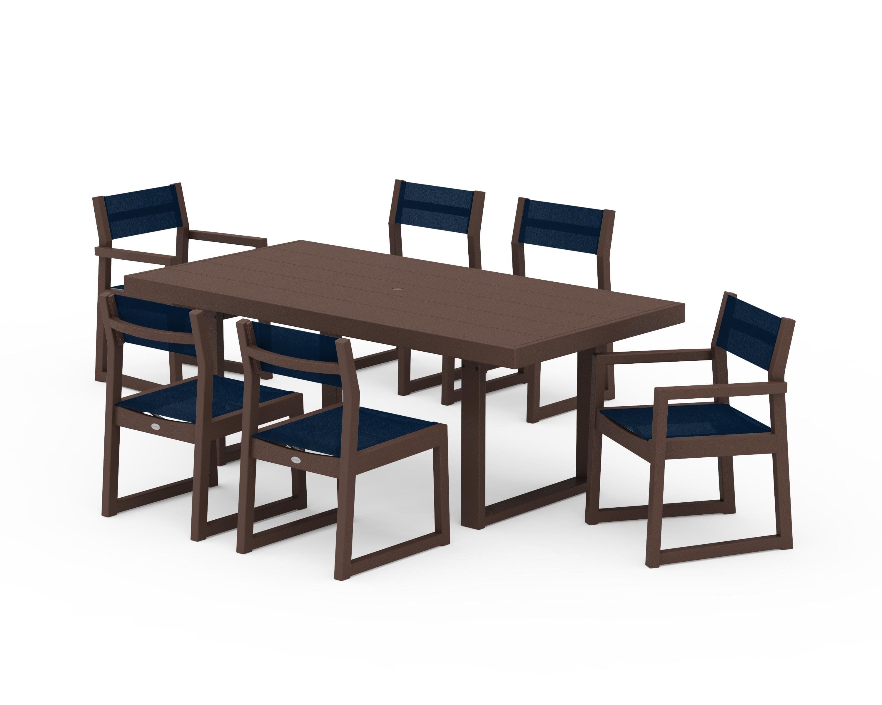 EDGE Sling 7-Piece Dining Set in Mahogany / Navy Blue Sling