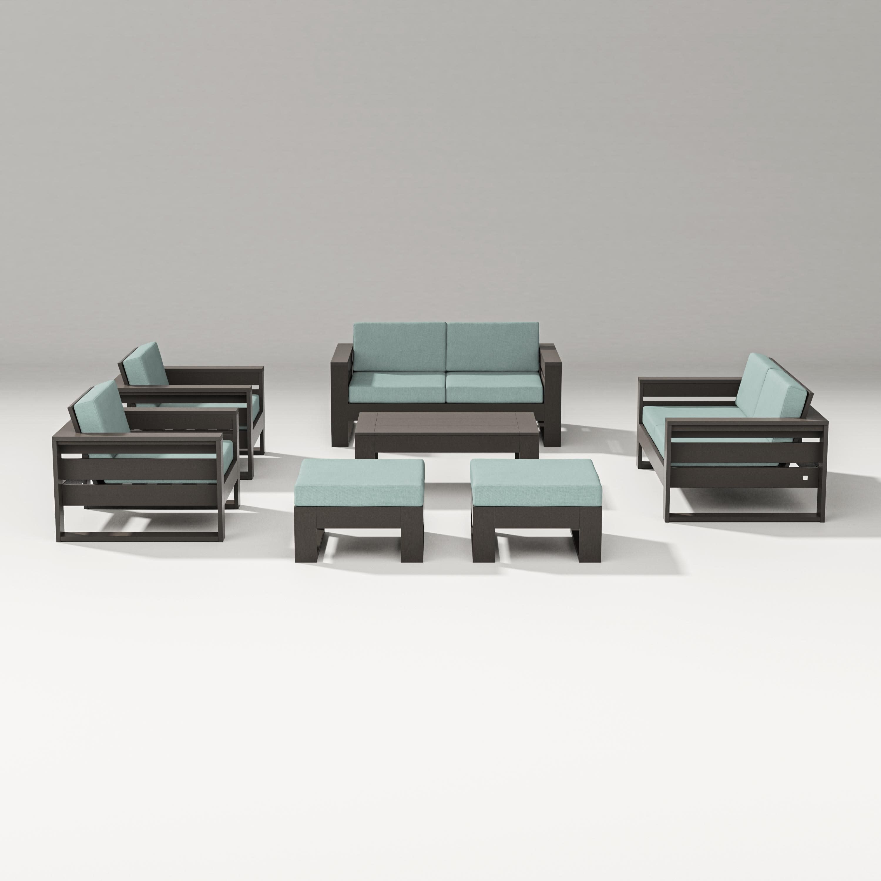 Latitude 7-Piece Lounge Loveseat Set in Vintage Coffee / Glacier Spa