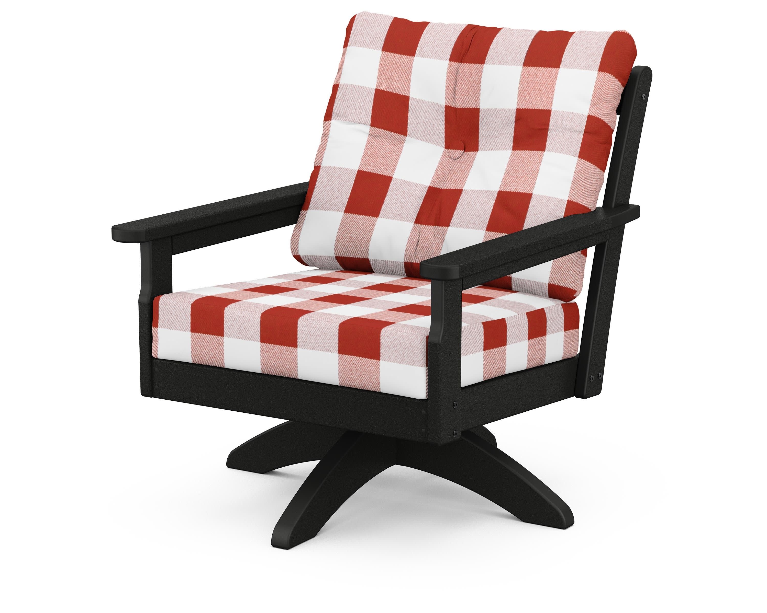 Vineyard Deep Seating Swivel Chair in Black / Buffalo Plaid Crimson