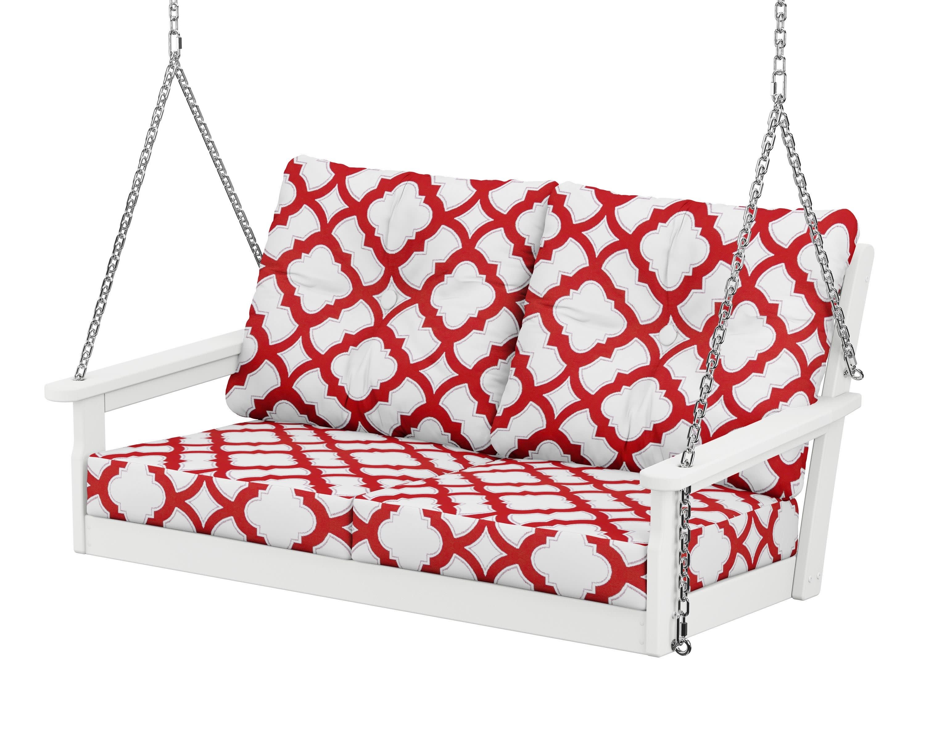 Vineyard Deep Seating Swing in White / Trellis Crimson