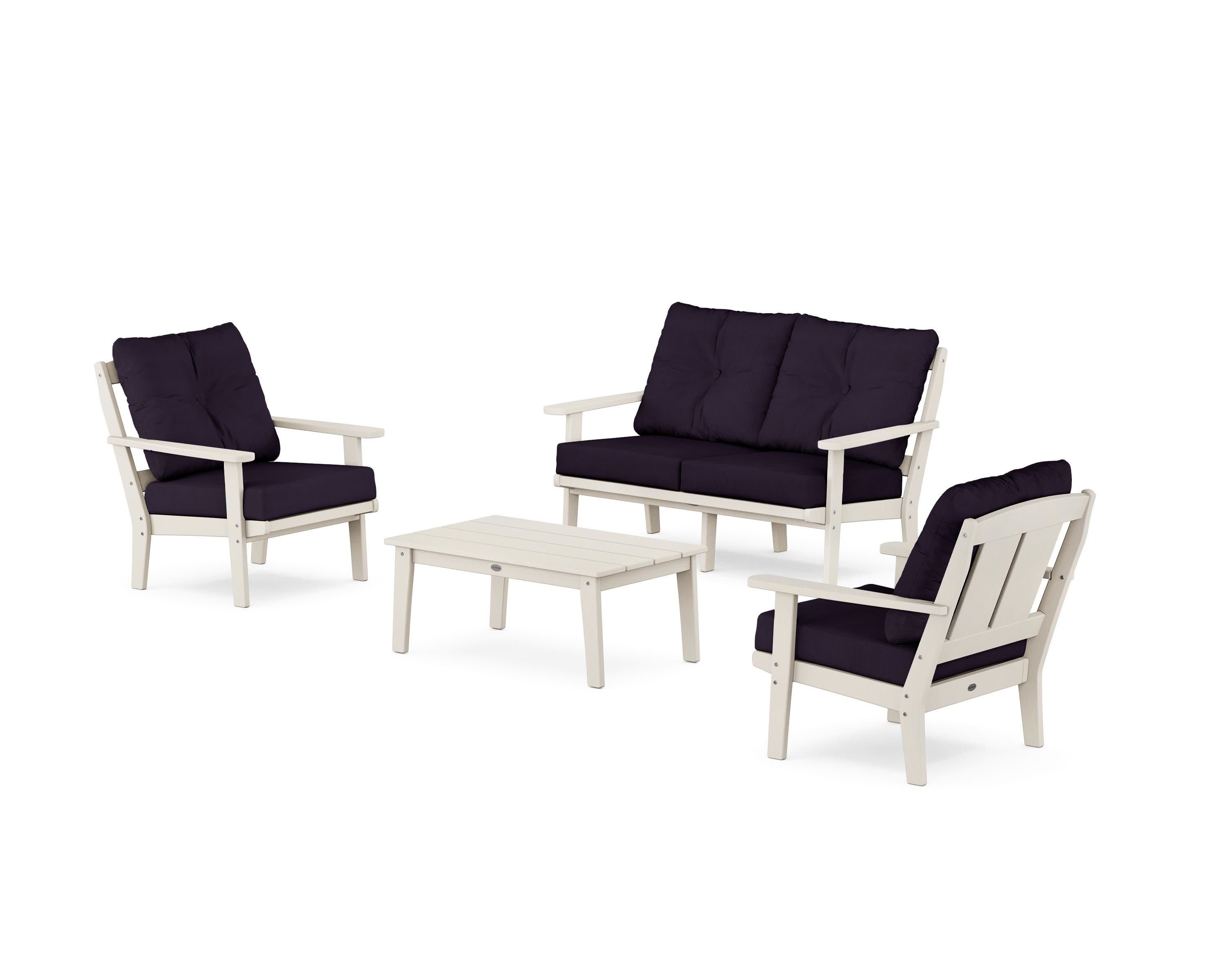 Mission 4-Piece Deep Seating Set with Loveseat in Sand / Navy Linen
