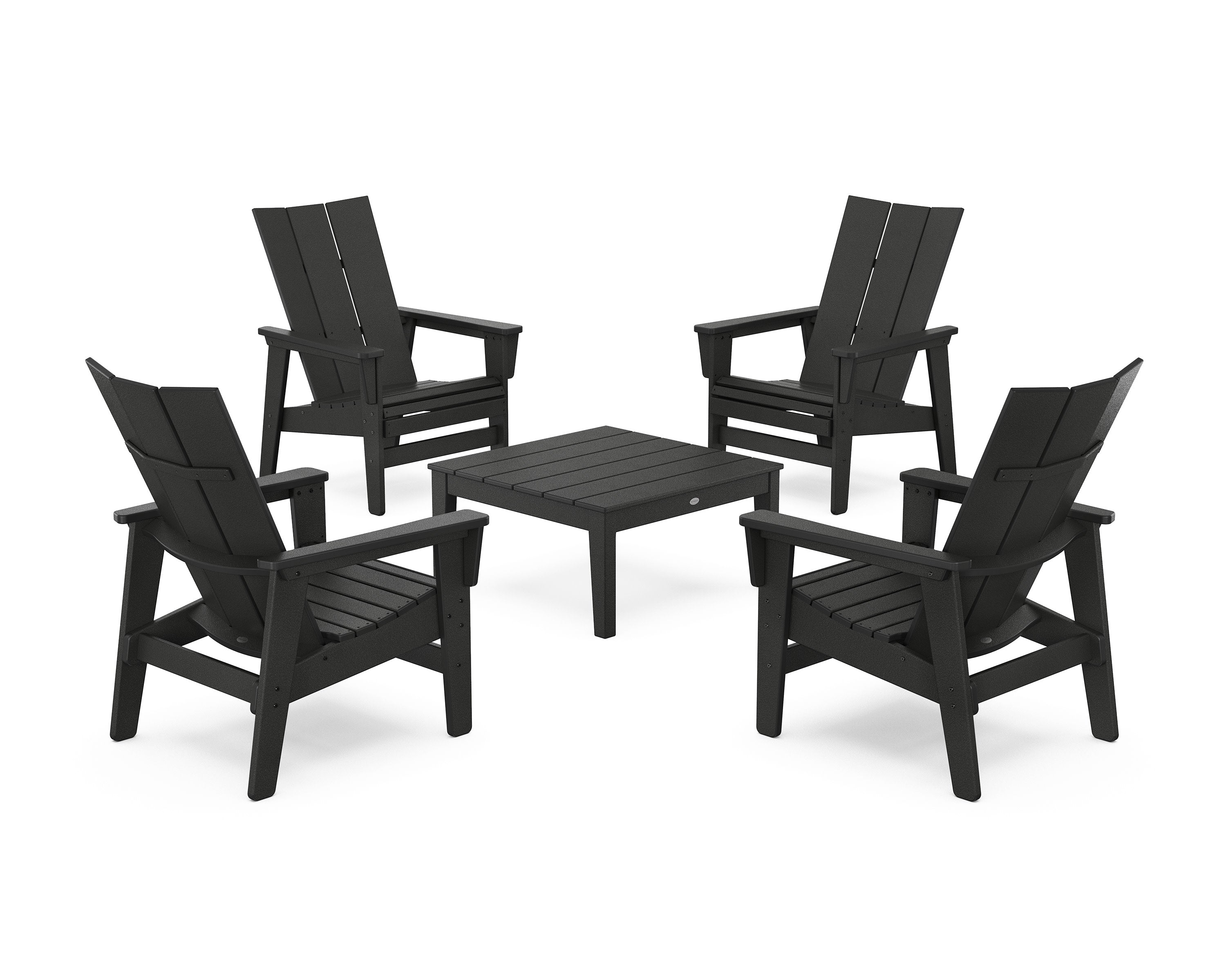 5-Piece Modern Grand Upright Adirondack Chair Conversation Group in Black
