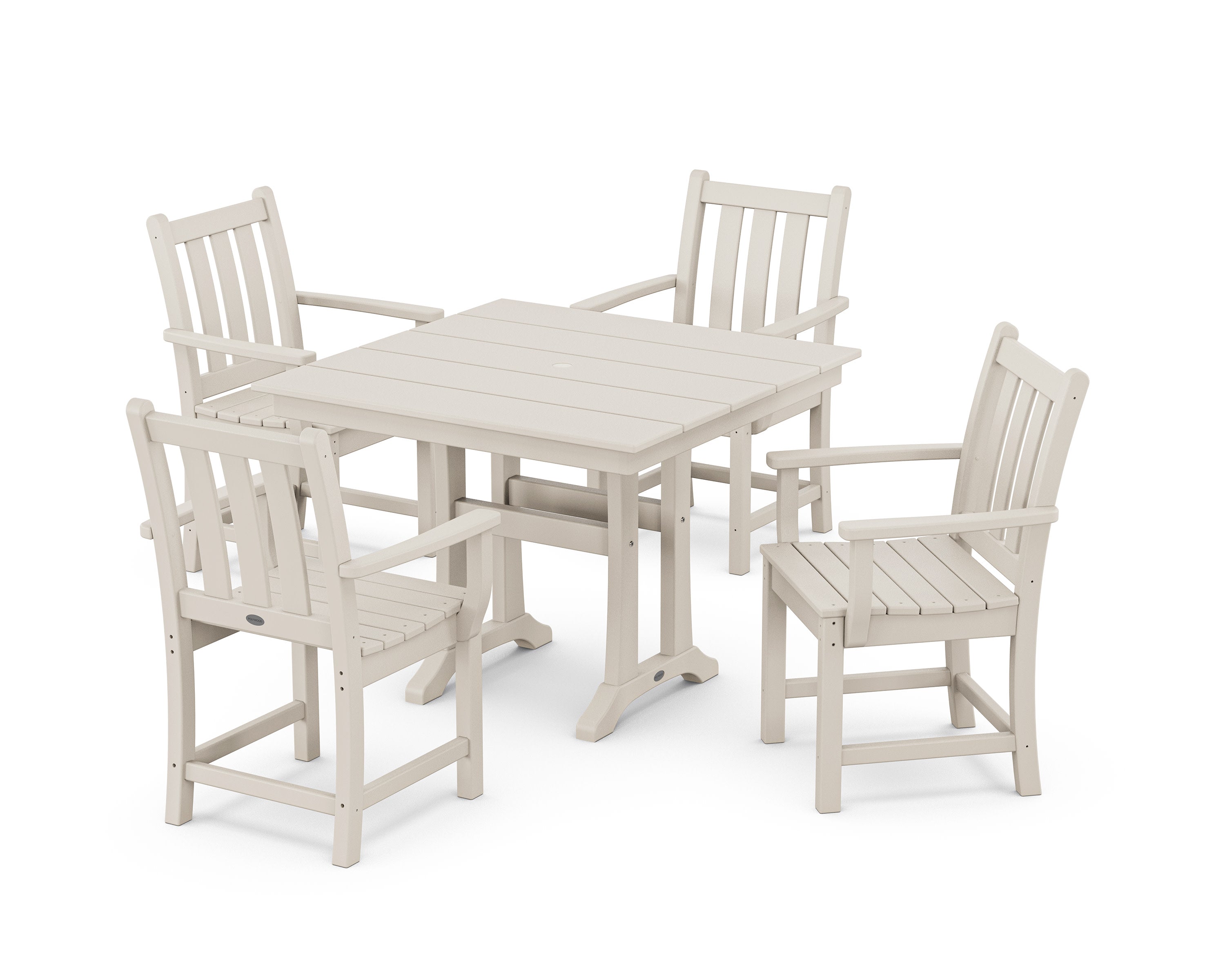 Traditional Garden 5-Piece Farmhouse Dining Set With Trestle Legs in Sand